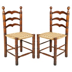 Retro Hemp Rope and Oak Brutalist Chairs by Charles Dudouyt, 1940s, Set of 2
