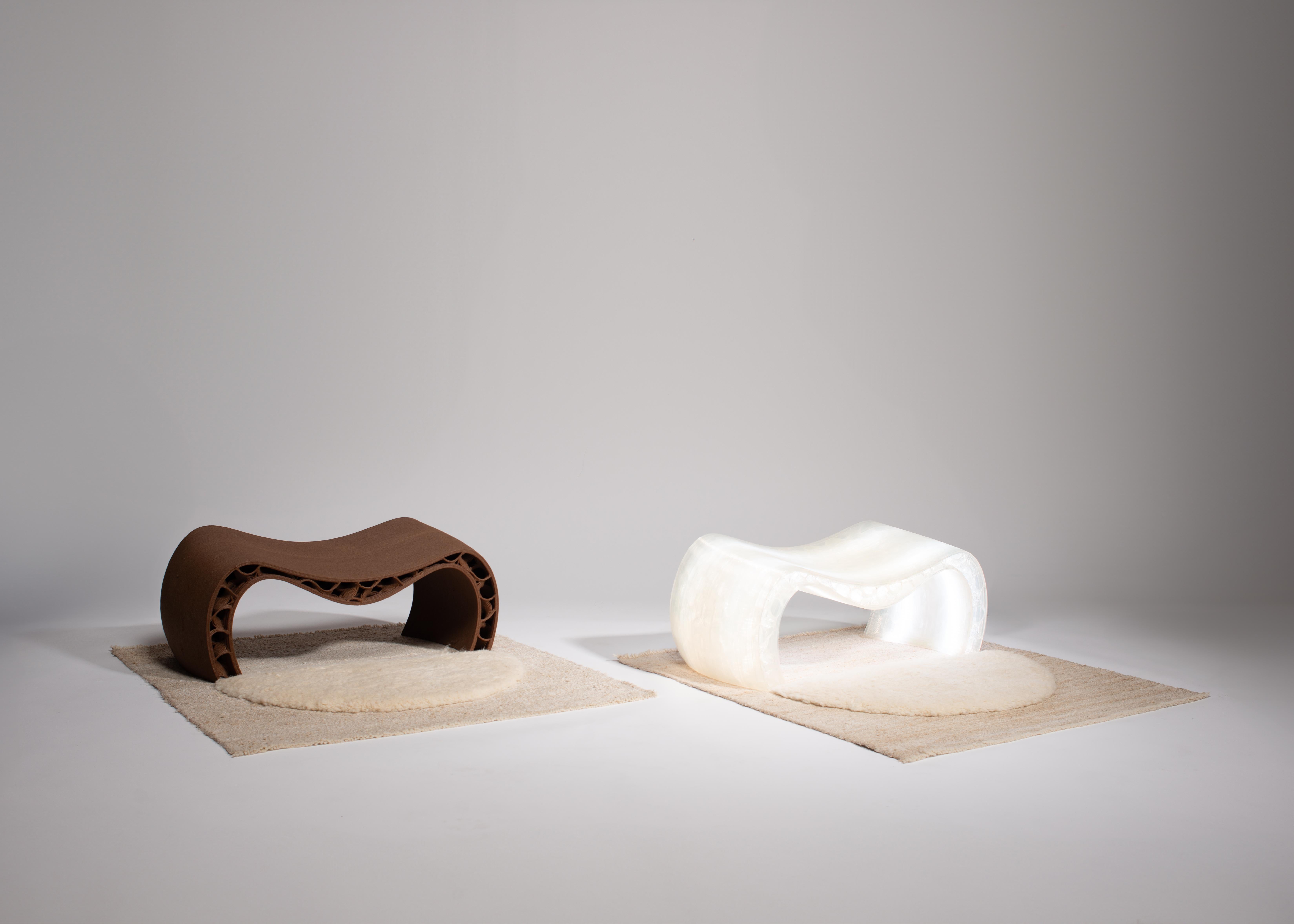 Organic Modern HEMPLAII Meditation seat of 3D printed sugar with a hand-woven hemp and wool rug For Sale
