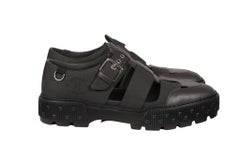 Hemres Men Item Sandals Size US 12 IT 45 Black Leather Canvas Buckle Strap