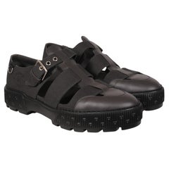 Hemres Men Item Sandals Size US 12 IT 45 Black Leather Canvas Buckle Strap