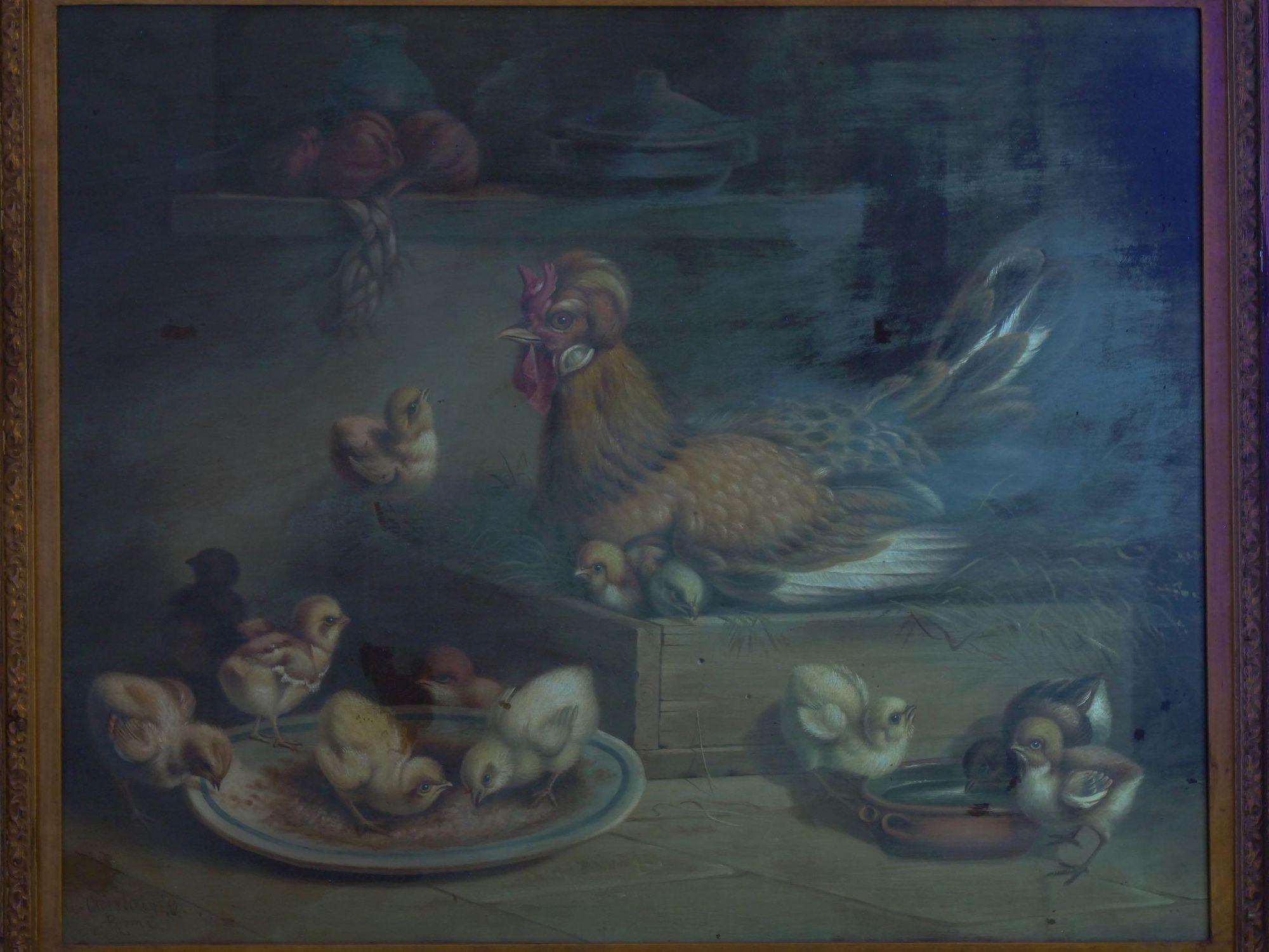 “Hen and Chicks” '1867' Antique Oil Painting by Andrea Cherubini, Italian For Sale 5