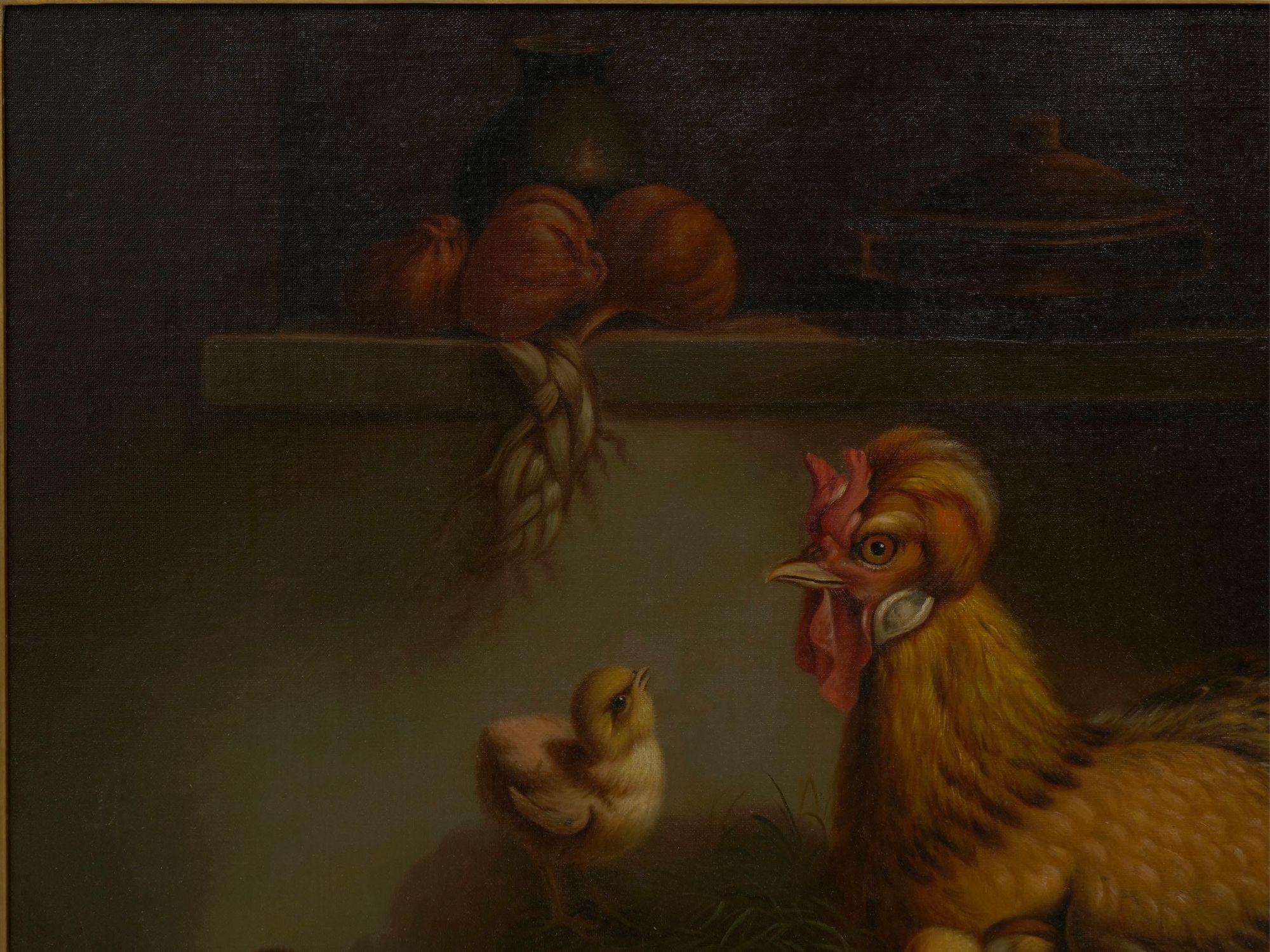 “Hen and Chicks” '1867' Antique Oil Painting by Andrea Cherubini, Italian In Good Condition For Sale In Shippensburg, PA