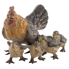Hen and Four Chicks By Franz Bergman c1900