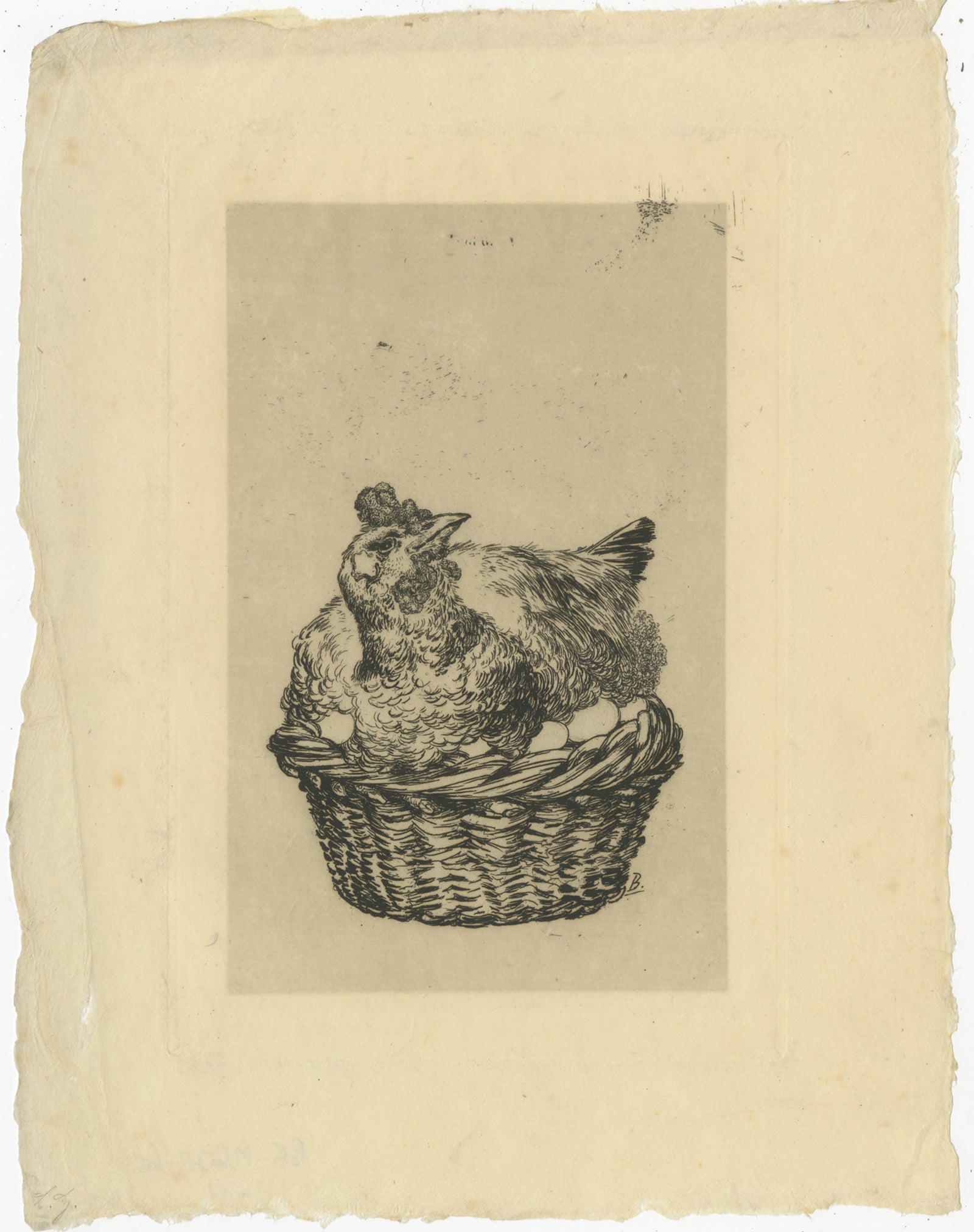 La Poule aux Œufs d'Or - Gravure originale de Félix Bracquemond, Avant la Lettre, sur papier Japon, Fin du XIXe siècle

Belle impression, probablement précoce, de la célèbre gravure de Félix Bracquemond, La Poule aux Œufs d'Or, illustrant les Fables