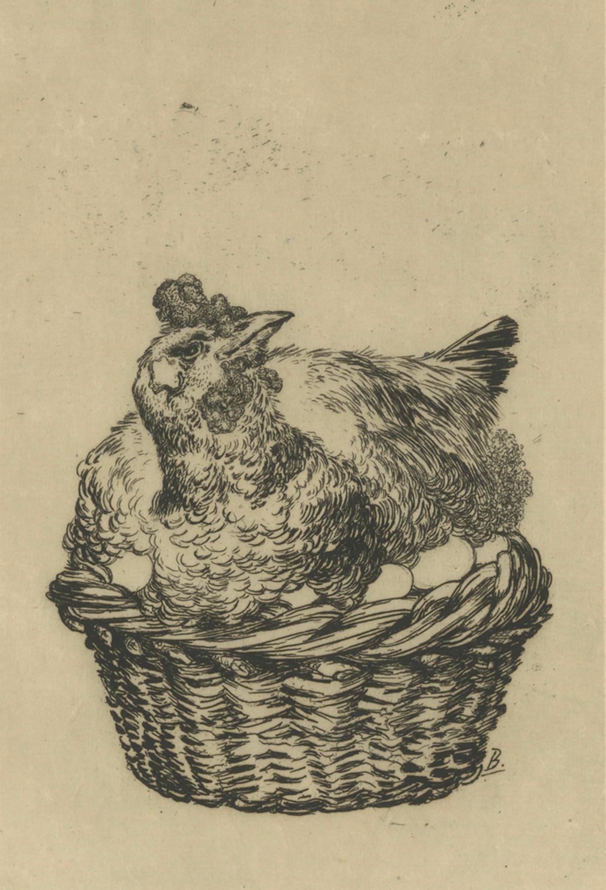 Poule aux œufs d'or - Félix Bracquemond Eau-forte sur papier Japon, c.1880 Bon état - En vente à Langweer, NL
