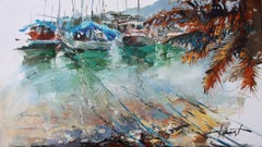 Yachts in the bay, Painting, Oil on Canvas