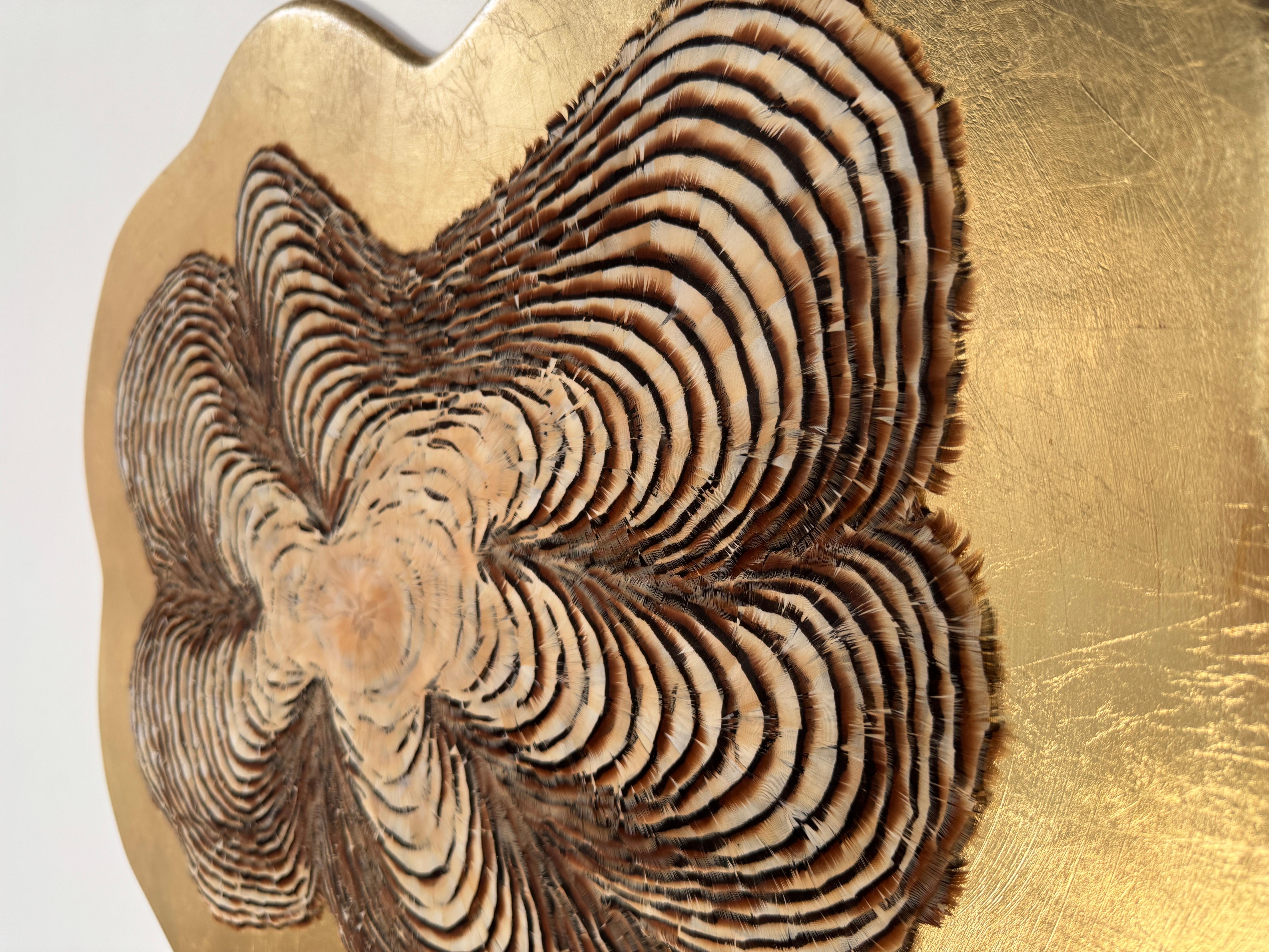 Feather Wall Art, Tree Rings and gold leaf, 2021 For Sale 11