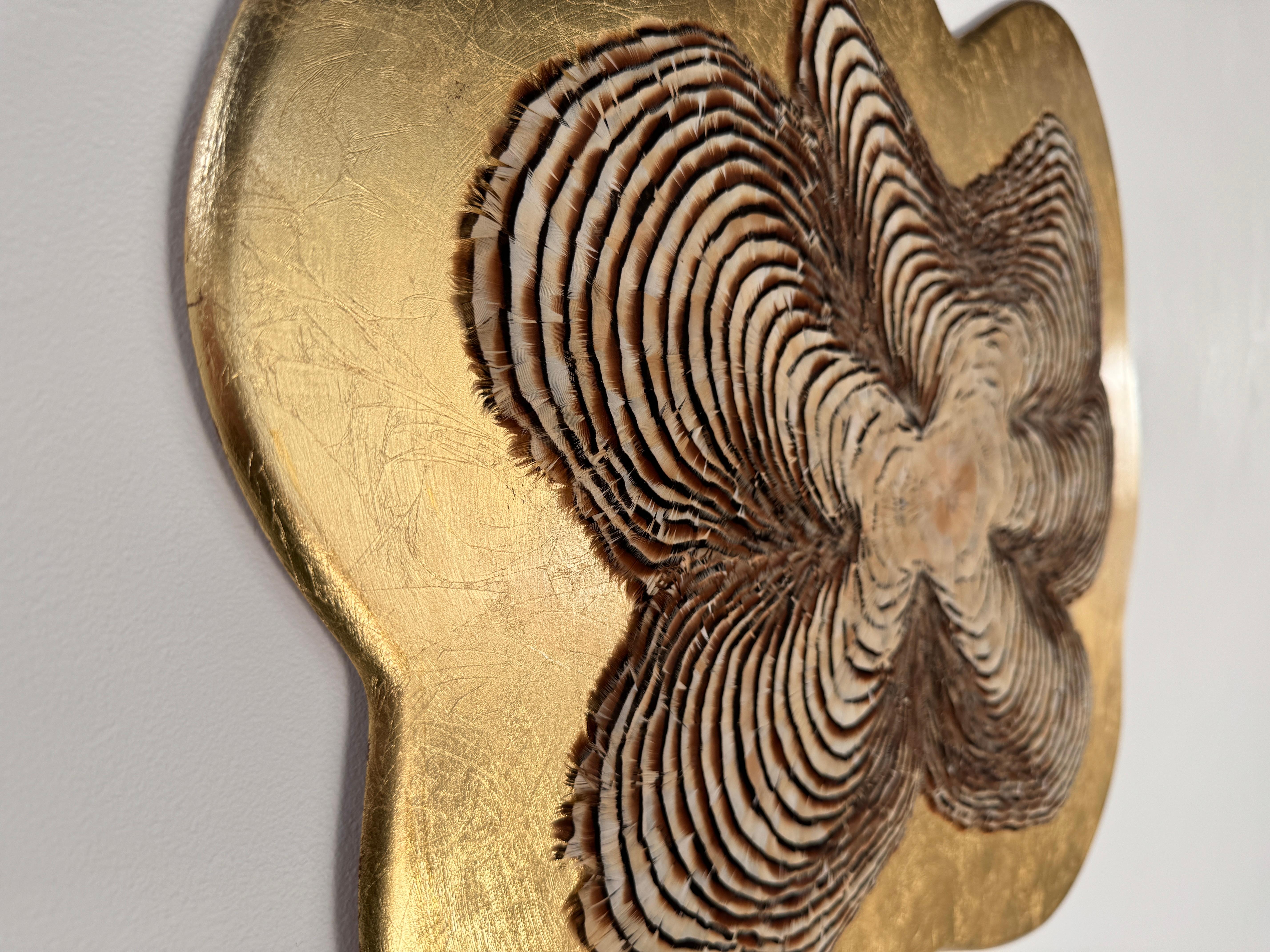 Feather Wall Art, Tree Rings and gold leaf, 2021 For Sale 12