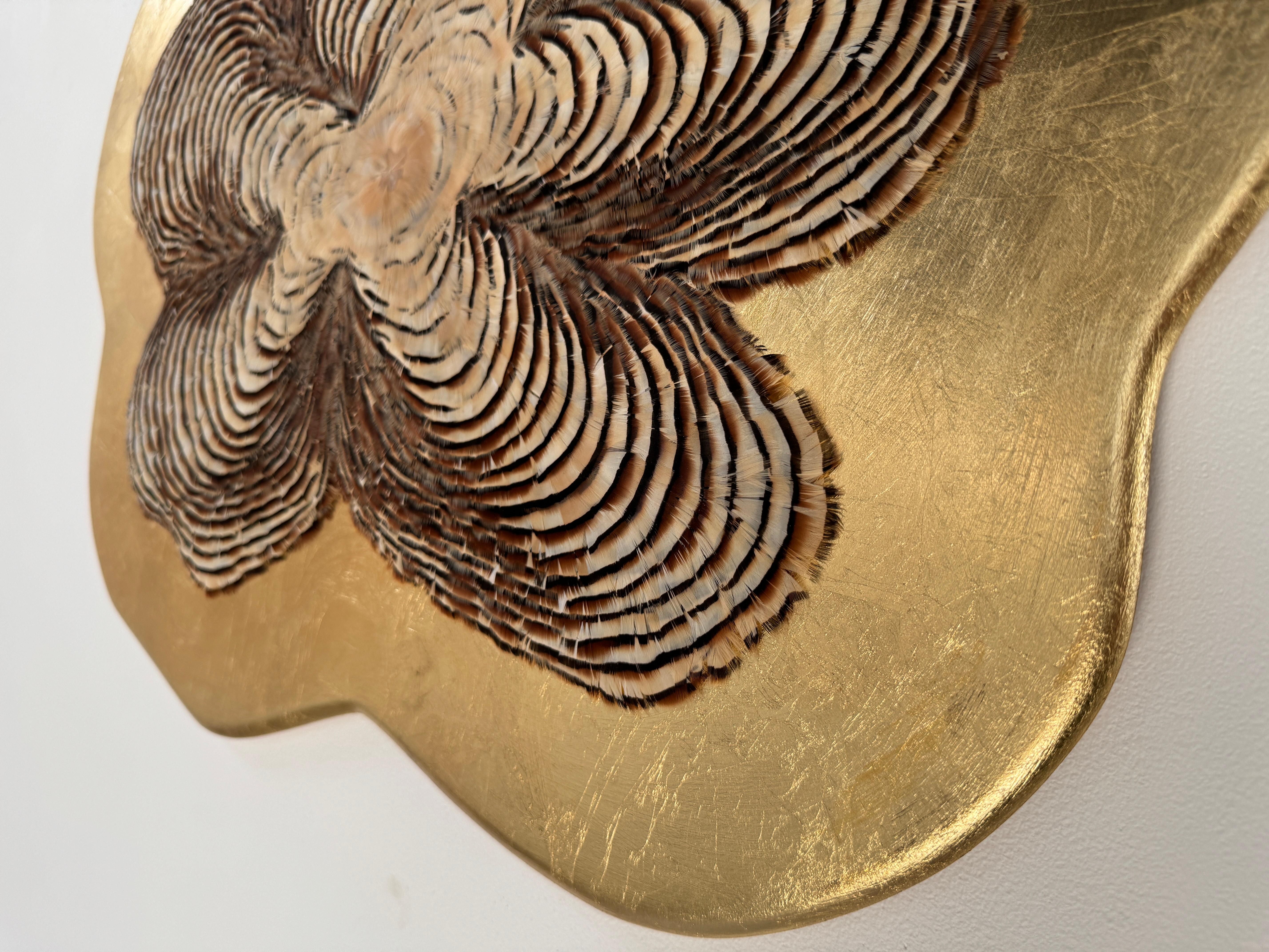 Feather Wall Art, Tree Rings and gold leaf, 2021 For Sale 4