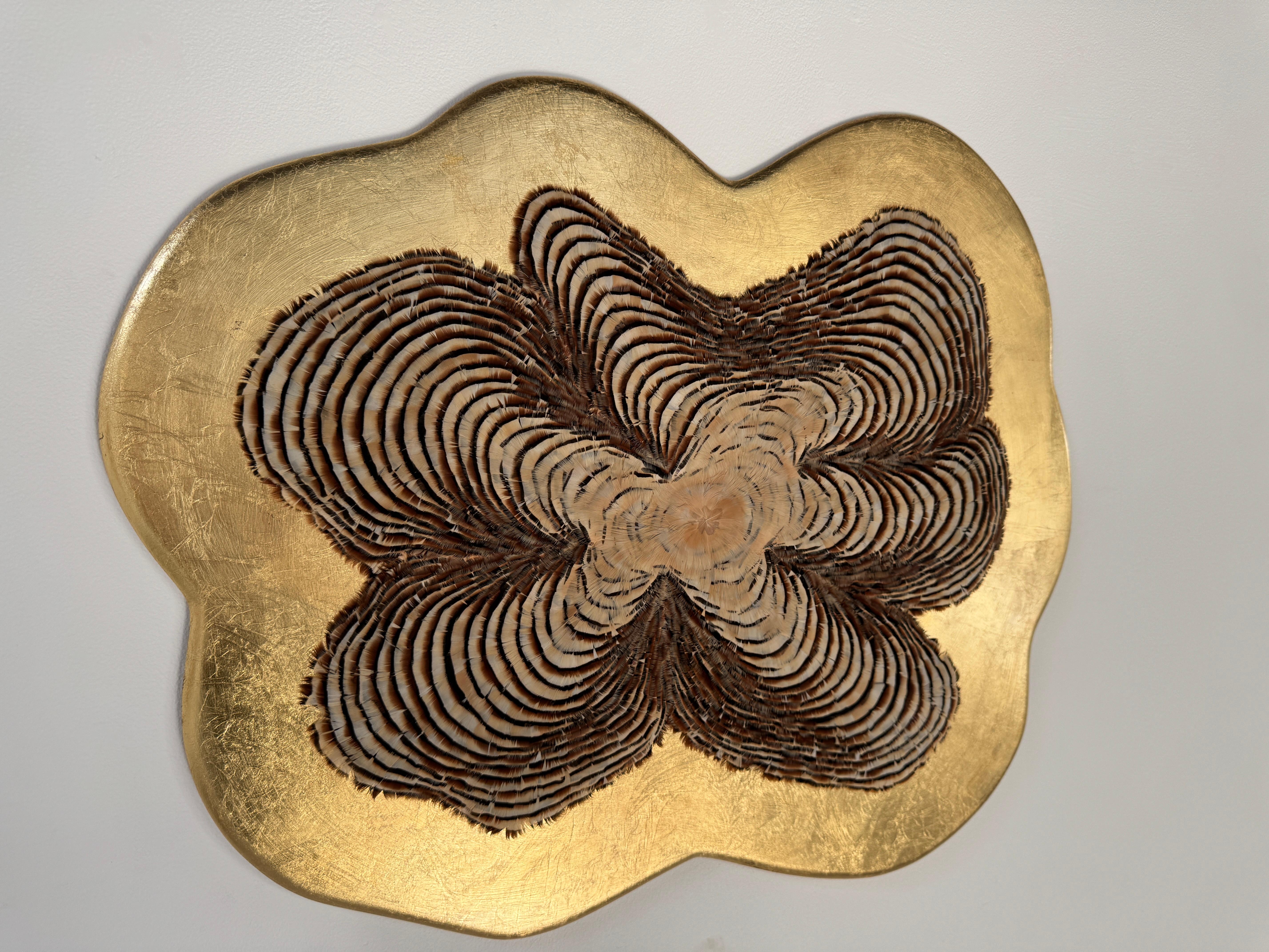 Feather Wall Art, Tree Rings and gold leaf, 2021 For Sale 6