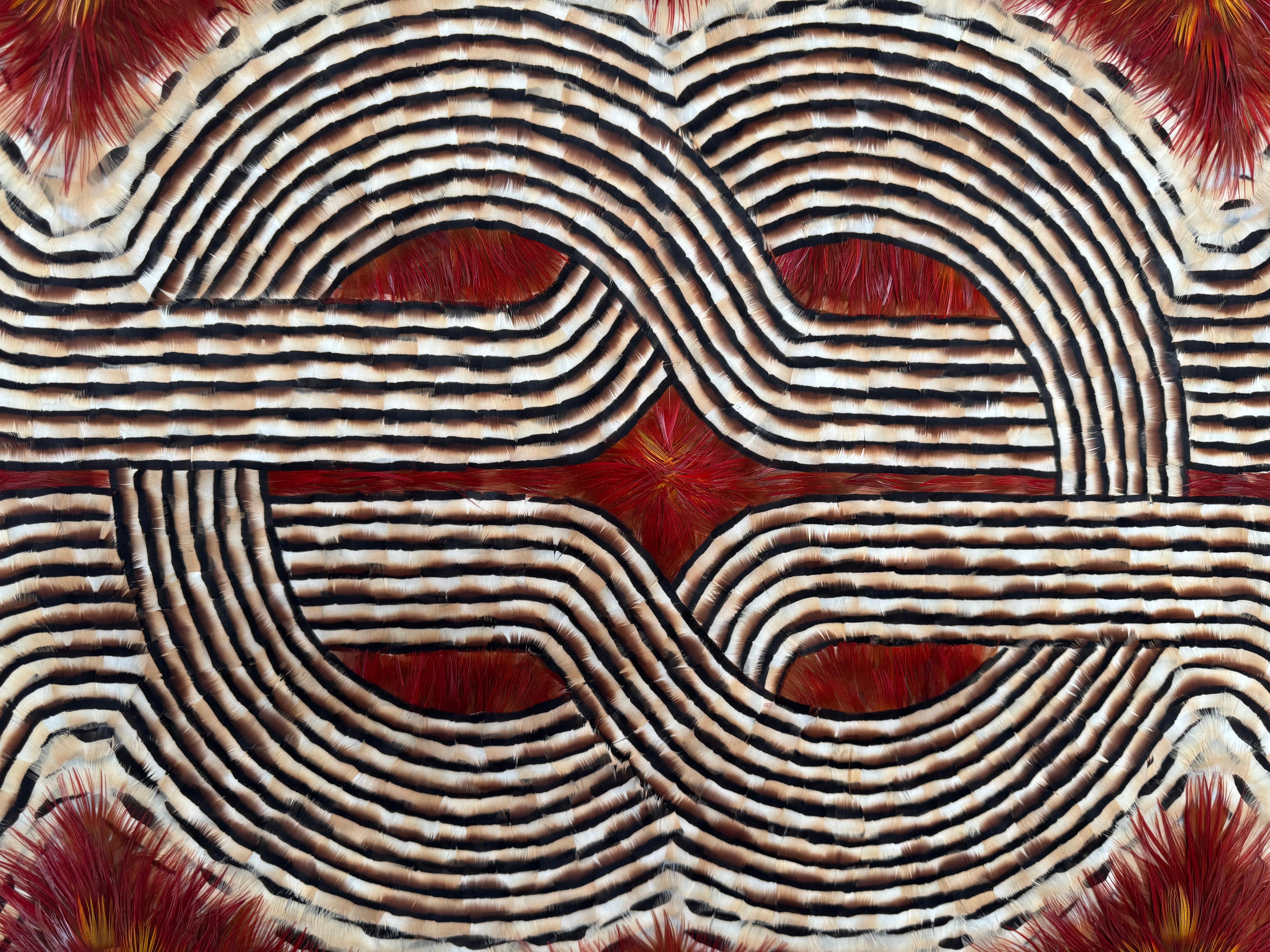 Feather Wall Art, Abstract Red and Earth Tones Geometric Pattern, 2025 For Sale 8