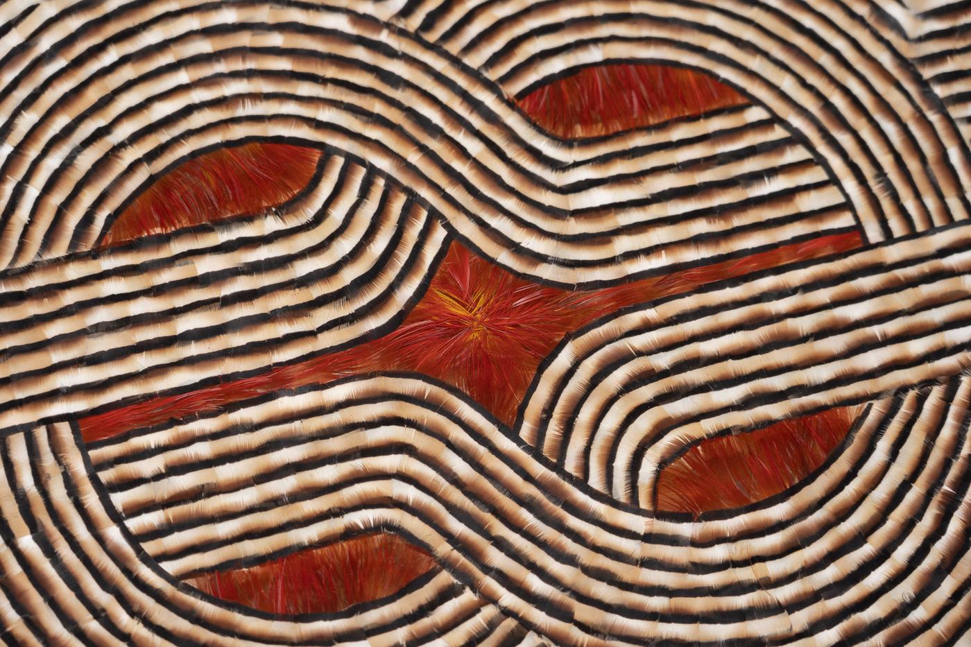 Feather Wall Art, Abstract Red and Earth Tones Geometric Pattern, 2025 - Painting by Henar Iglesias