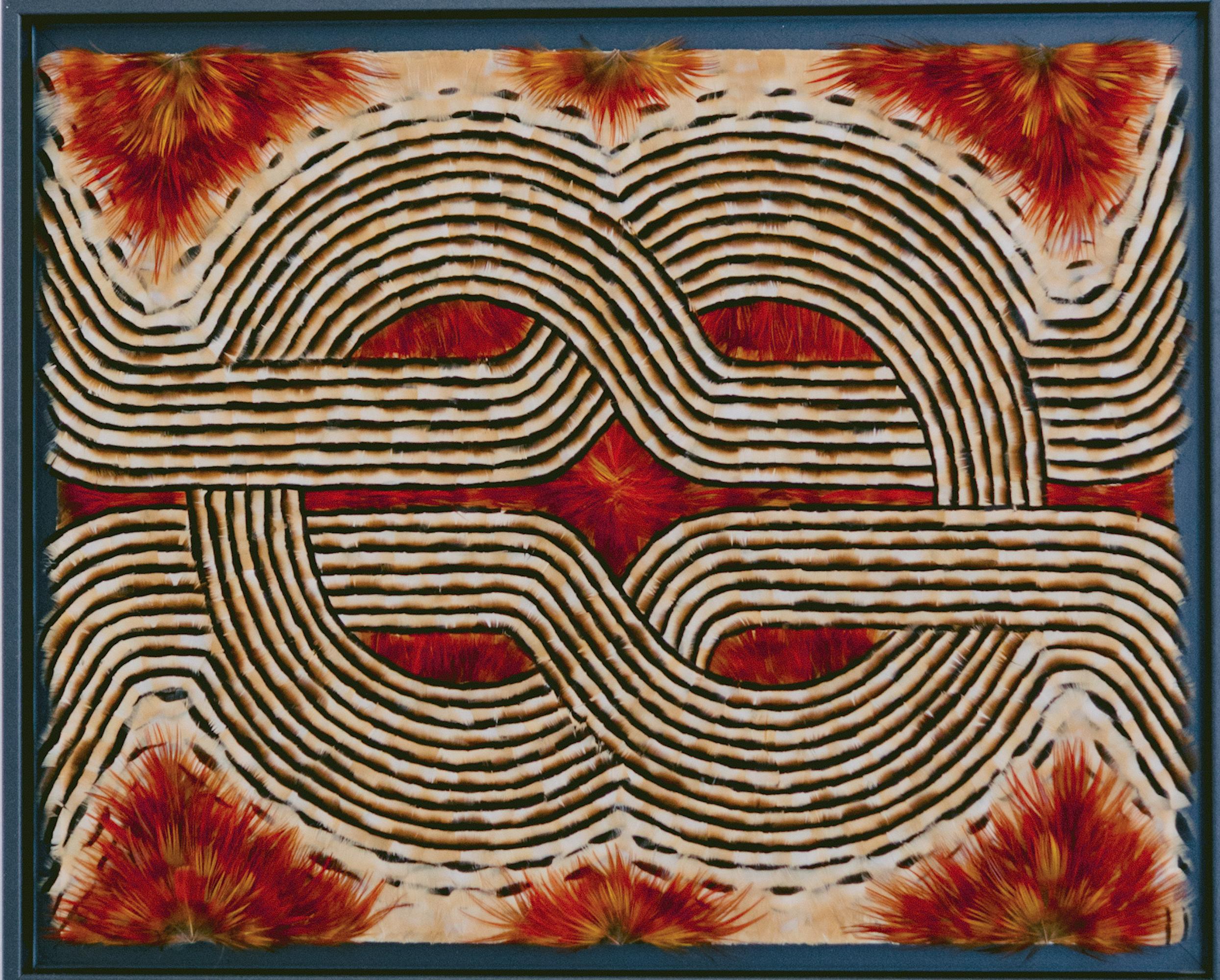 Henar Iglesias Abstract Painting - Feather Wall Art, Abstract Red and Earth Tones Geometric Pattern, 2025