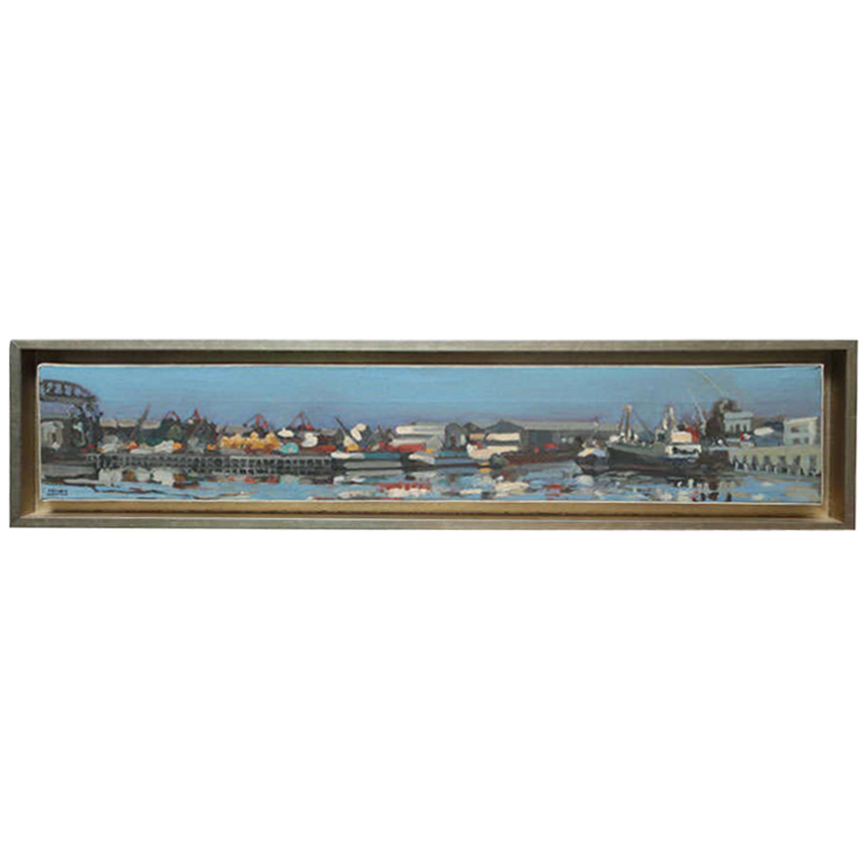 Hencer Molina Oil on Canvas, Port Scenes of Buenos Aires For Sale