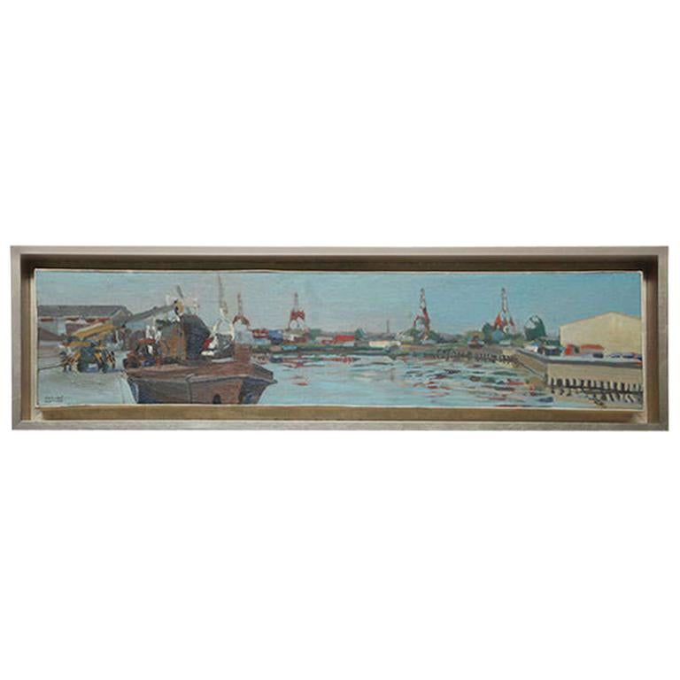 Hencer Molina Oil on Canvas, Port Scenes of Buenos Aires For Sale