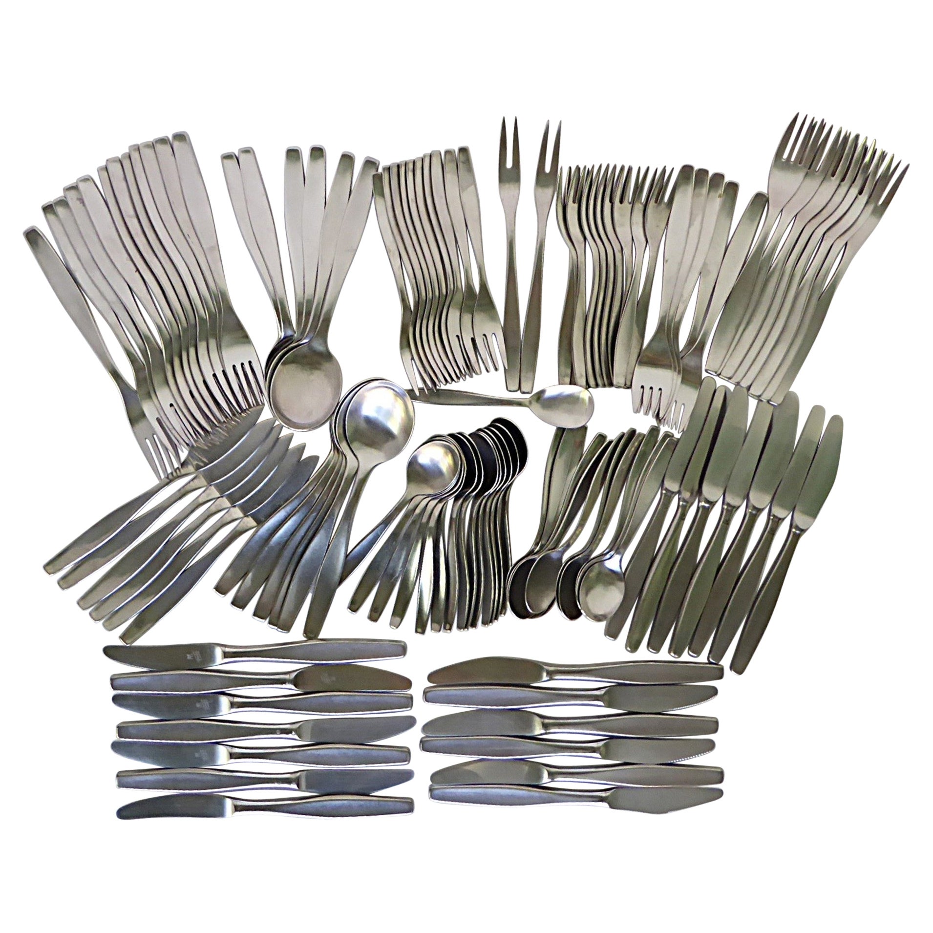 Henckels Mid Century Modern Azur Flatware Satin-Finish Germany 1960s - 111 pcs.