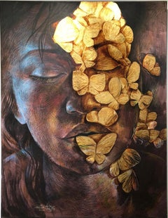"Nectar of Flowers I" Pencil & Acrylic Painting 51" x 39" in by Hend EL Falafly