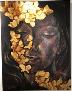 "Nectar of Flowers II" Pencil & Acrylic Painting 51" x 39" in by Hend EL Falafly
