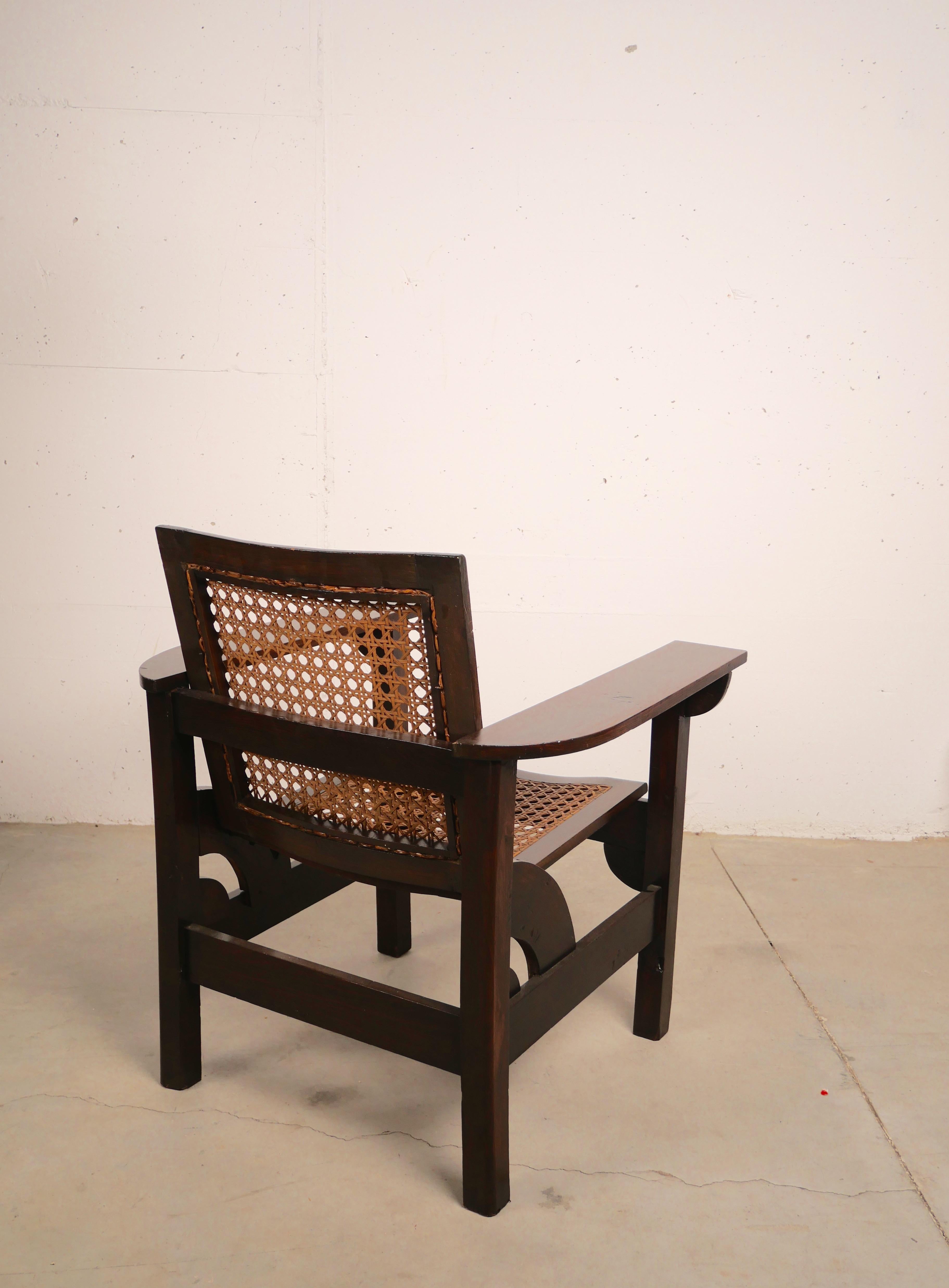 Mid-Century Modern Hendaye Armchair in Walnut and Cane by Pierre Dariel, France, 1930 For Sale