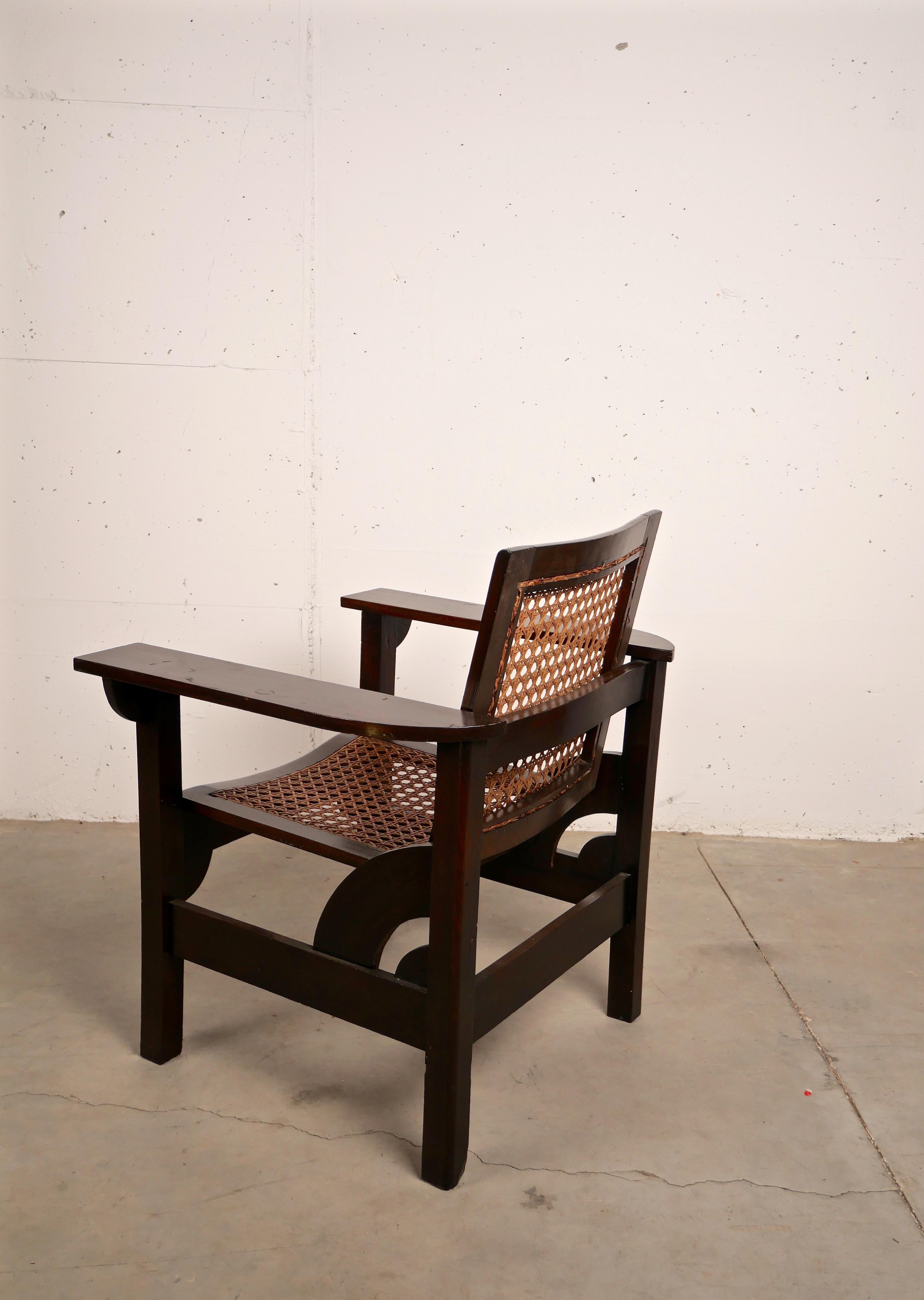 European Hendaye Armchair in Walnut and Cane by Pierre Dariel, France, 1930 For Sale