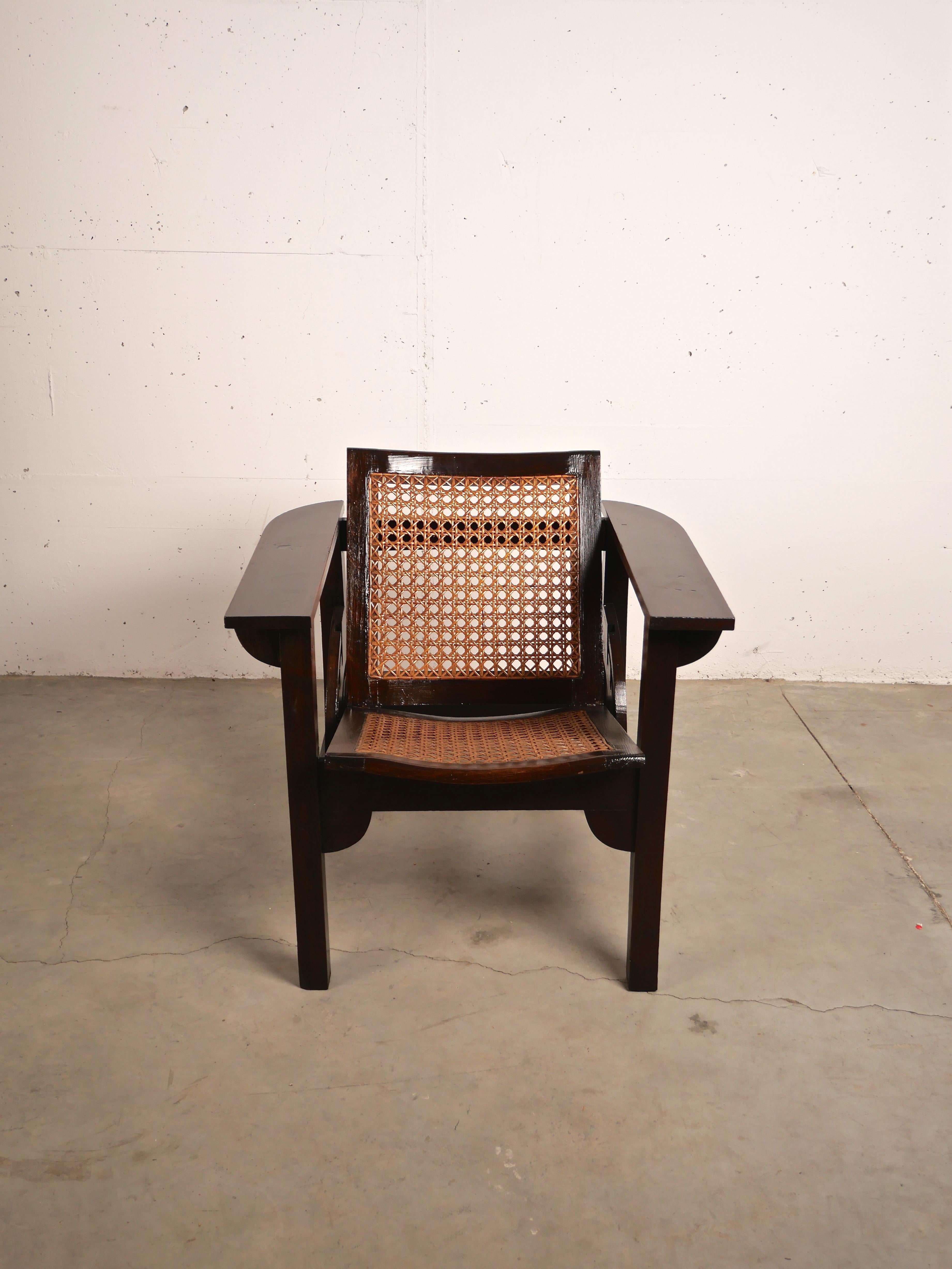 Mid-20th Century Hendaye Armchair in Walnut and Cane by Pierre Dariel, France, 1930 For Sale