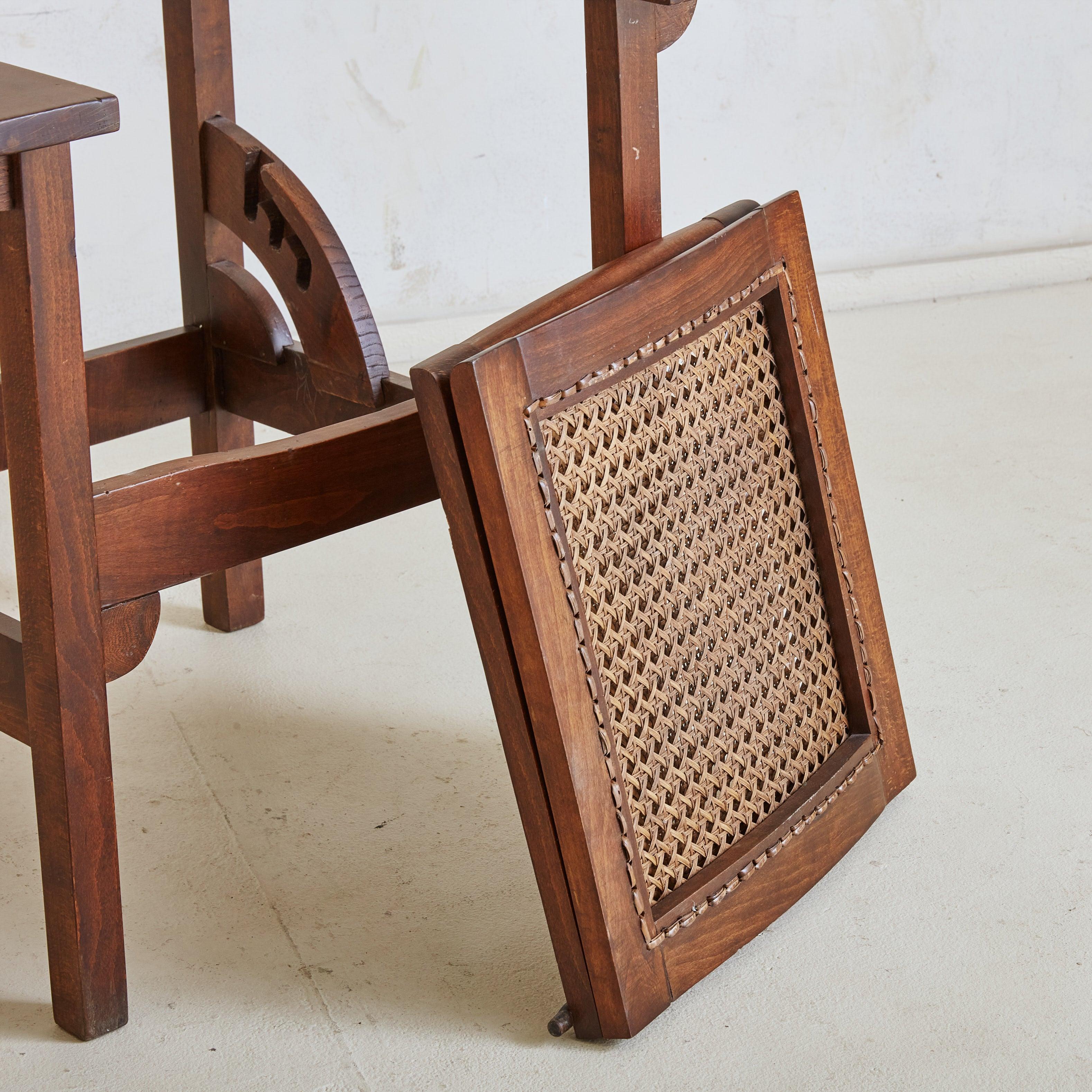 French Hendaye' Walnut + Cane Armchair by Pierre Dariel, France 1930s For Sale