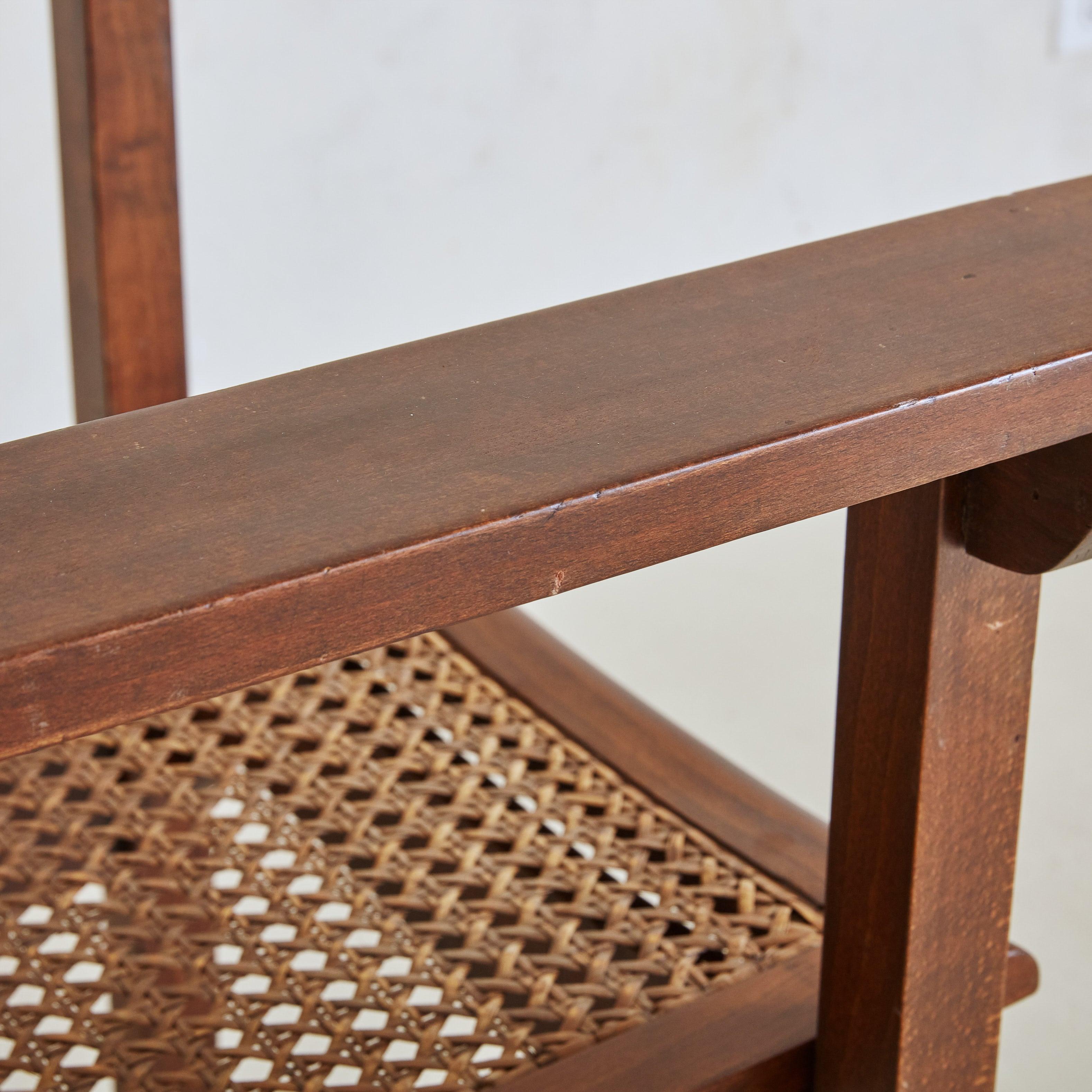 Mid-20th Century Hendaye' Walnut + Cane Armchair by Pierre Dariel, France 1930s For Sale