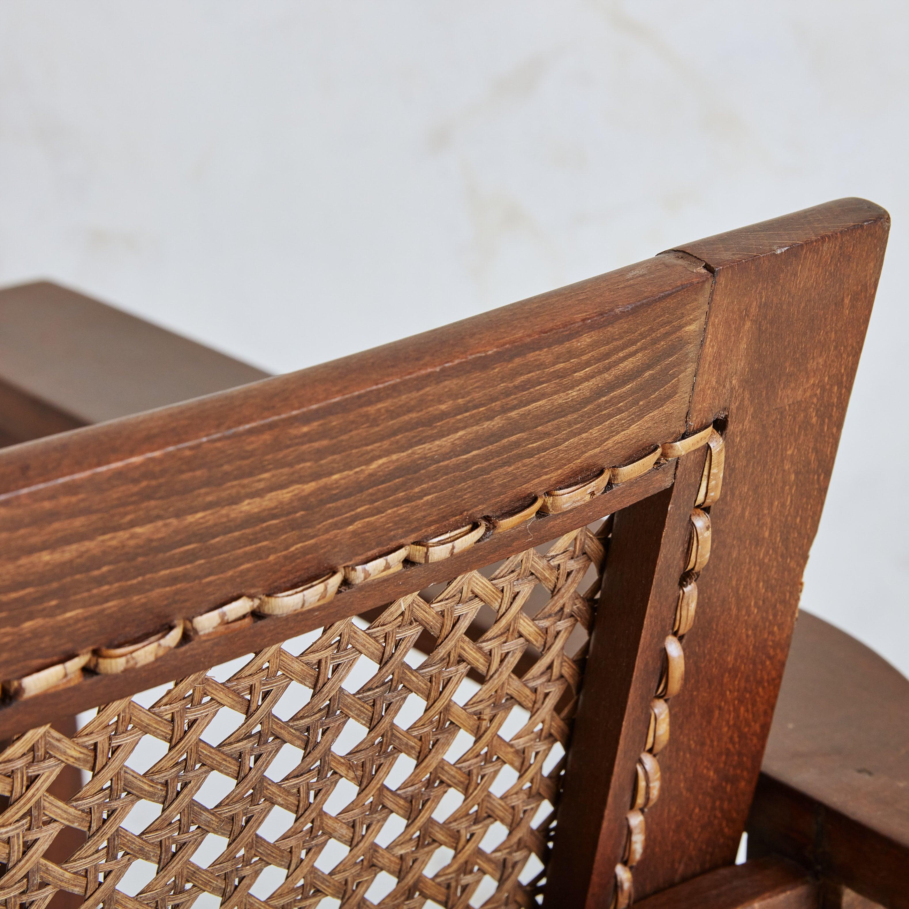 Hendaye' Walnut + Cane Armchair by Pierre Dariel, France 1930s For Sale 3