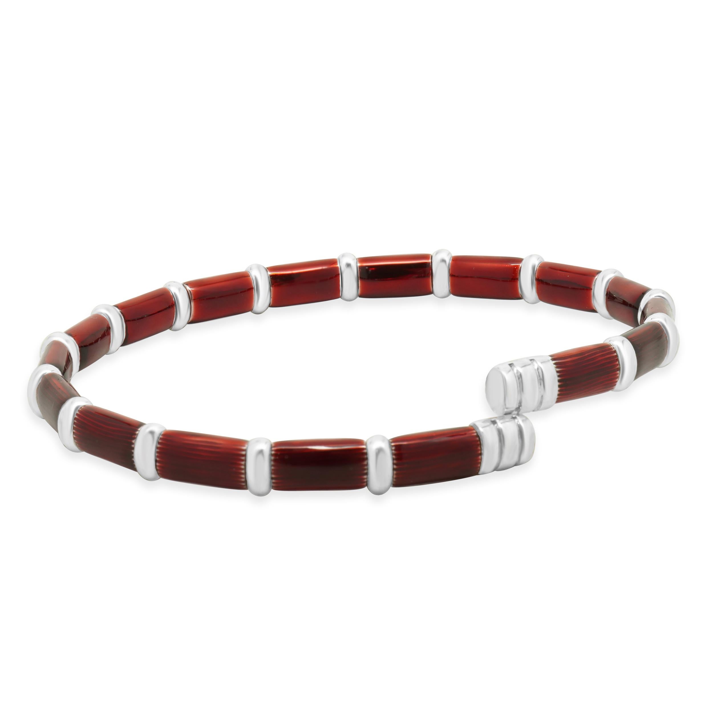 Henderson Legacy 18k White Gold, Sterling Silver and Red Enamel Bangle Bracelet In Excellent Condition For Sale In Scottsdale, AZ