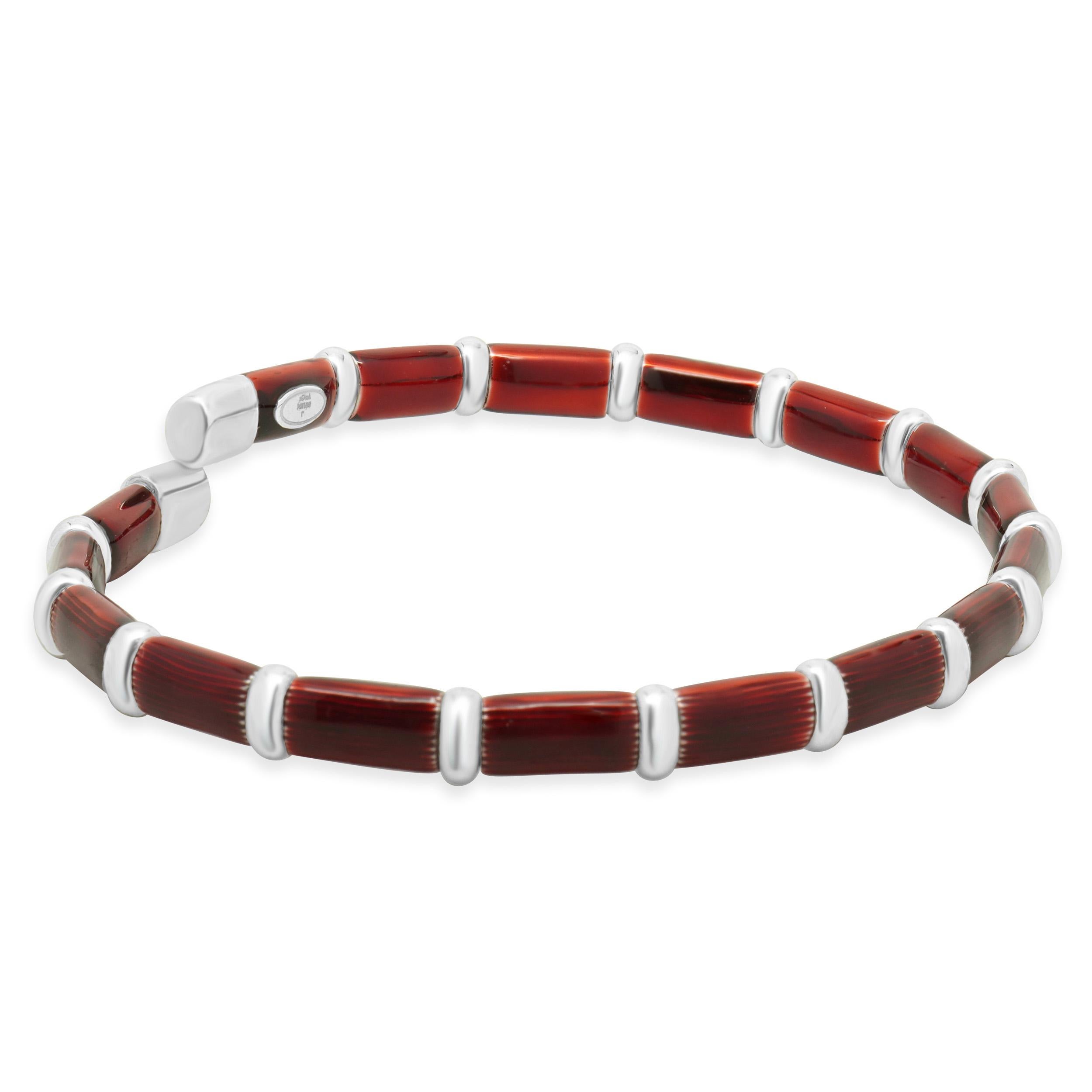 Women's Henderson Legacy 18k White Gold, Sterling Silver and Red Enamel Bangle Bracelet For Sale