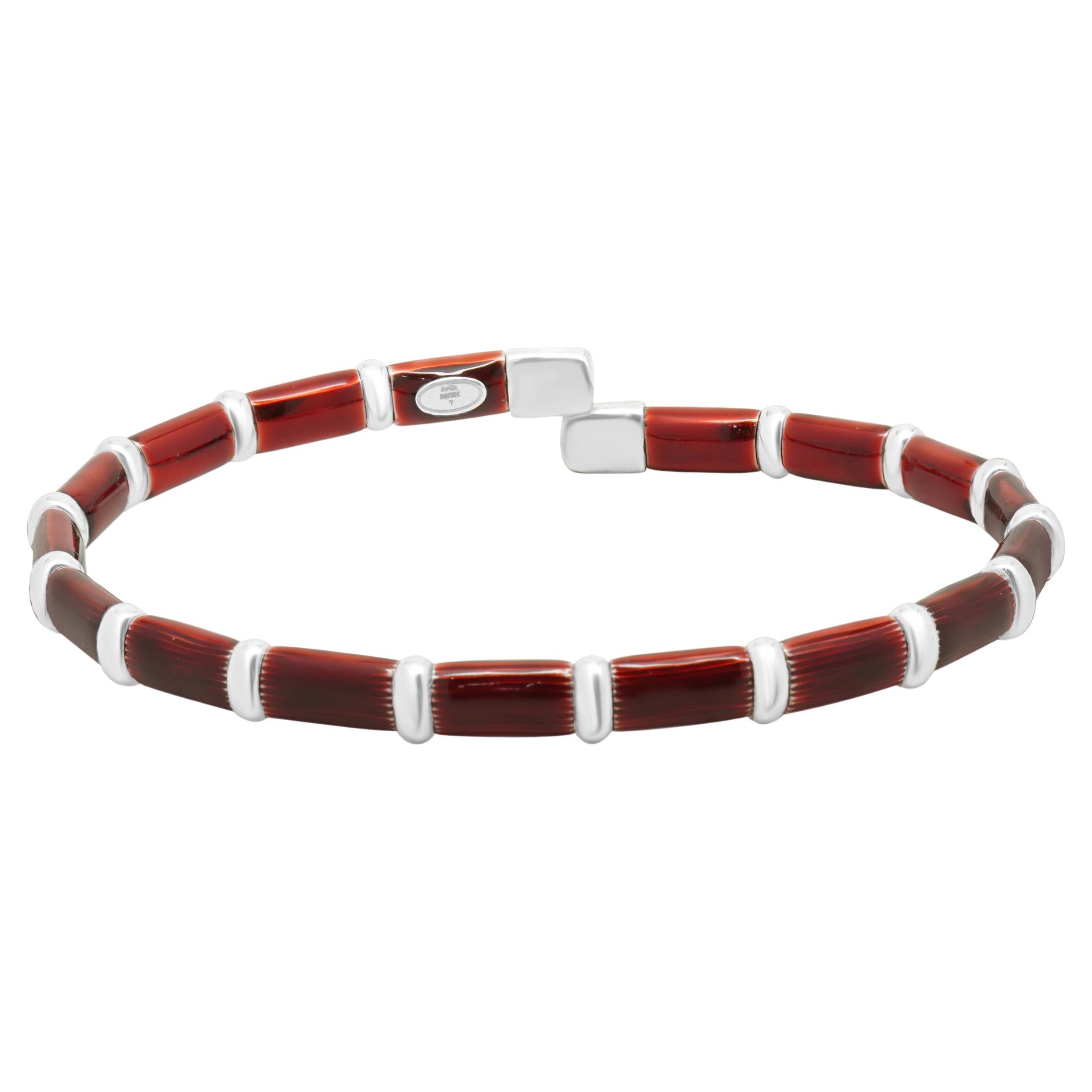 Brazalete Henderson Legacy de oro blanco de 18 quilates, plata de ley y esmalte rojo