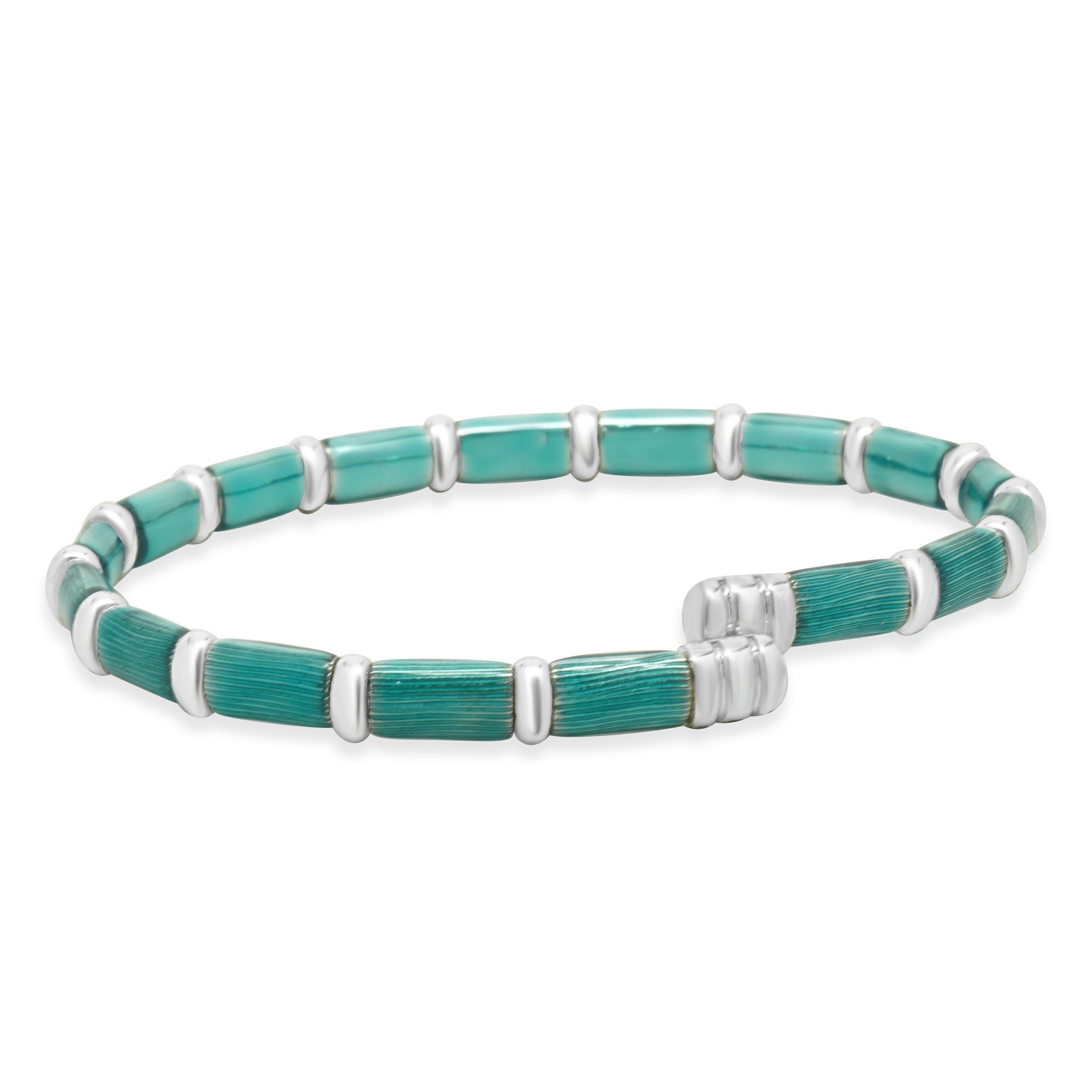 Sujetador de brazalete Henderson Legacy de oro blanco de 18 quilates, plata de ley y esmalte verde azulado en Excelente estado para la venta en Scottsdale, AZ