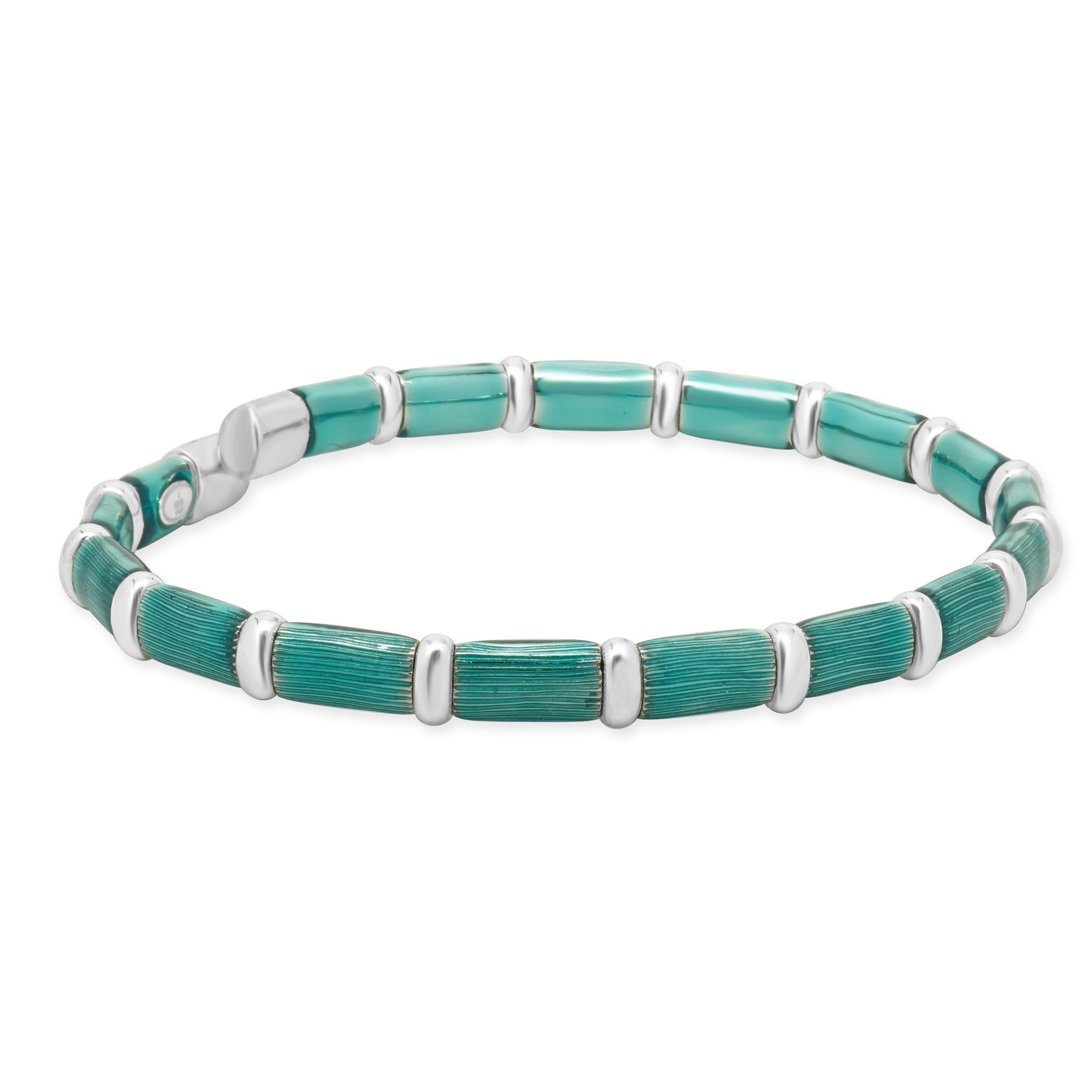 De las mujeres Sujetador de brazalete Henderson Legacy de oro blanco de 18 quilates, plata de ley y esmalte verde azulado en venta