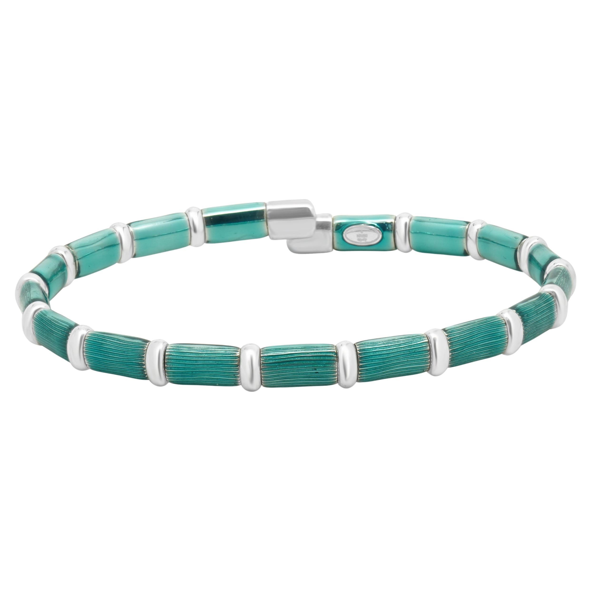 Sujetador de brazalete Henderson Legacy de oro blanco de 18 quilates, plata de ley y esmalte verde azulado en venta