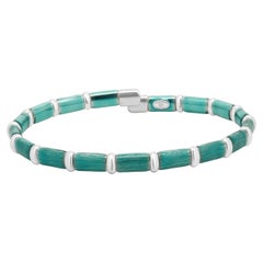 Sujetador de brazalete Henderson Legacy de oro blanco de 18 quilates, plata de ley y esmalte verde azulado