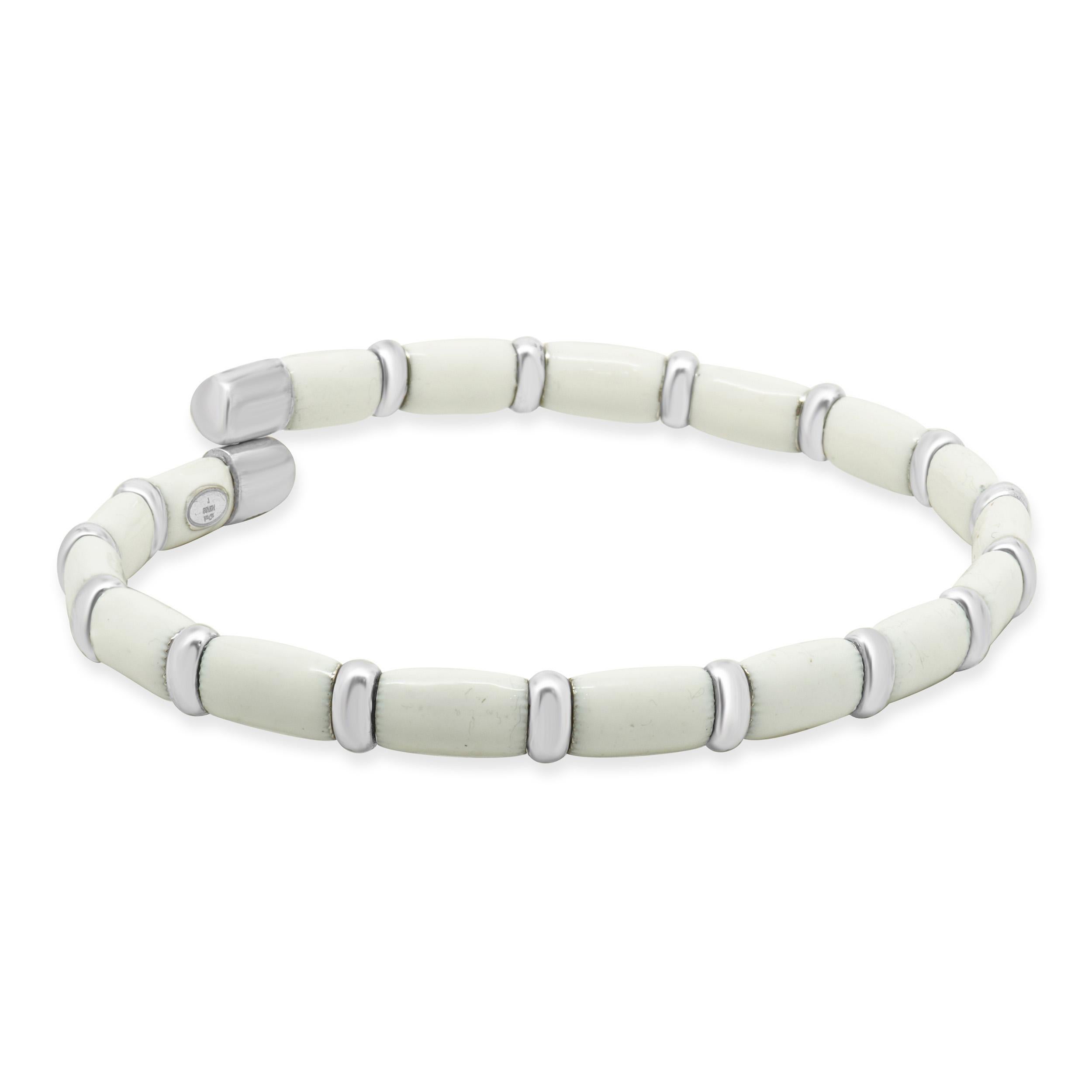 Women's Henderson Legacy 18k White Gold, Sterling Silver, White Enamel Bangle Bracelet For Sale