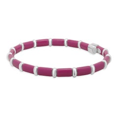 Henderson Legacy 18K White Gold, Sterling Silver and Pink Enamel Bangle Bracelet