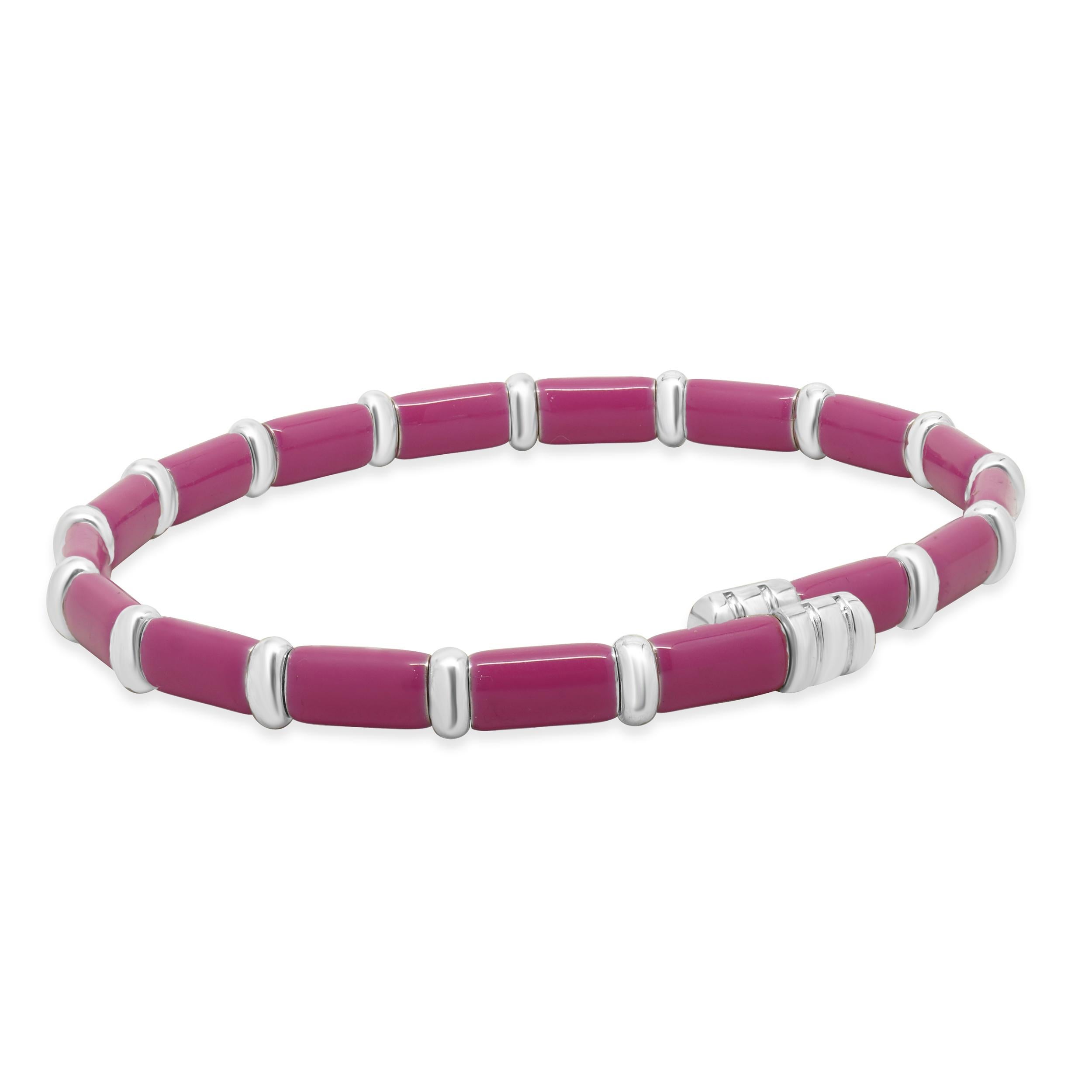 Bracciale Henderson Legacy in oro bianco 18 carati, argento sterling e smalto rosa In condizioni ottime in vendita a Scottsdale, AZ