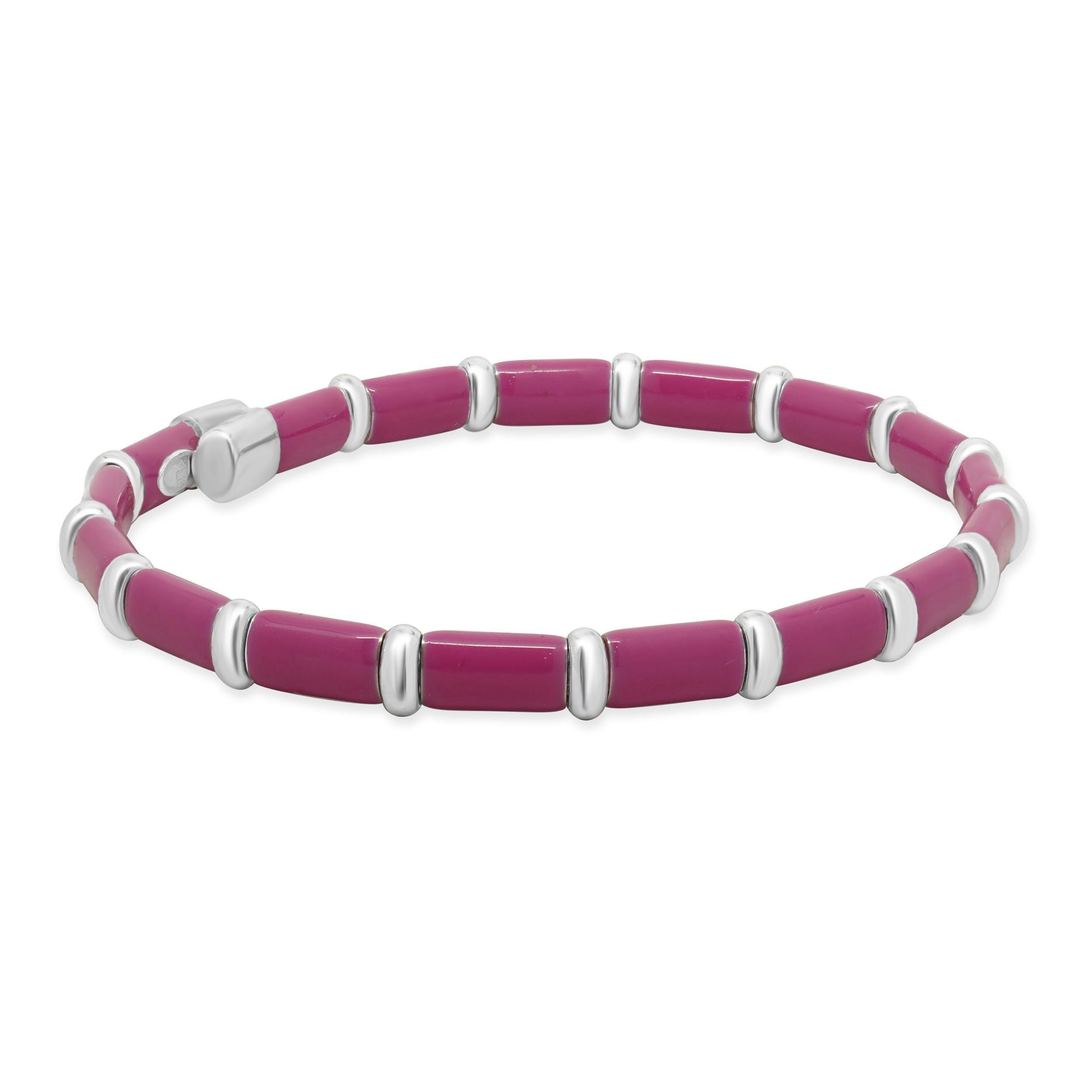 Donna Bracciale Henderson Legacy in oro bianco 18 carati, argento sterling e smalto rosa in vendita