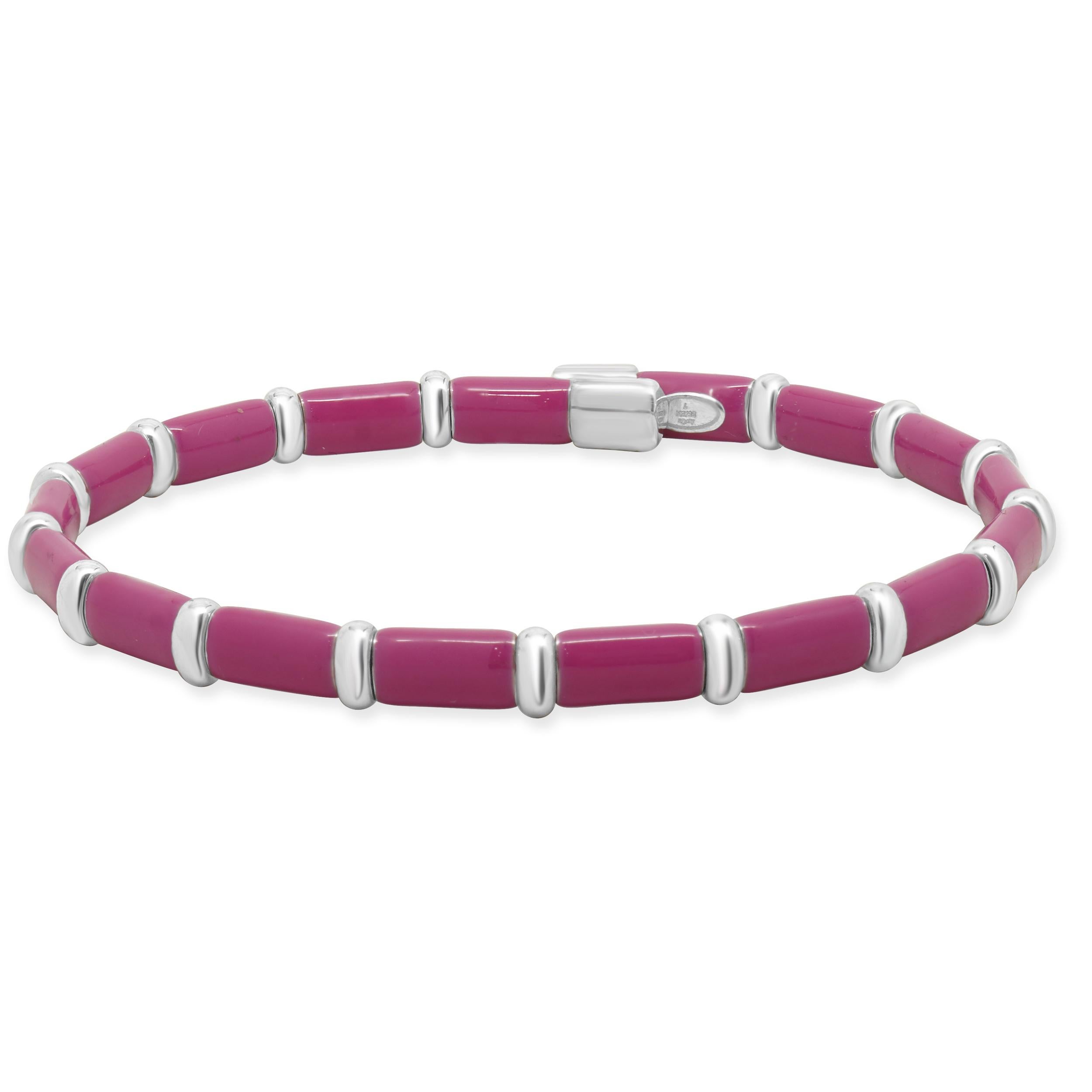 Henderson Legacy 18K White Gold, Sterling Silver and Pink Enamel Bangle Bracelet