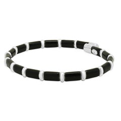 Henderson Legacy 18K White Gold, Sterling Silver, Black Enamel Bangle Bracelet