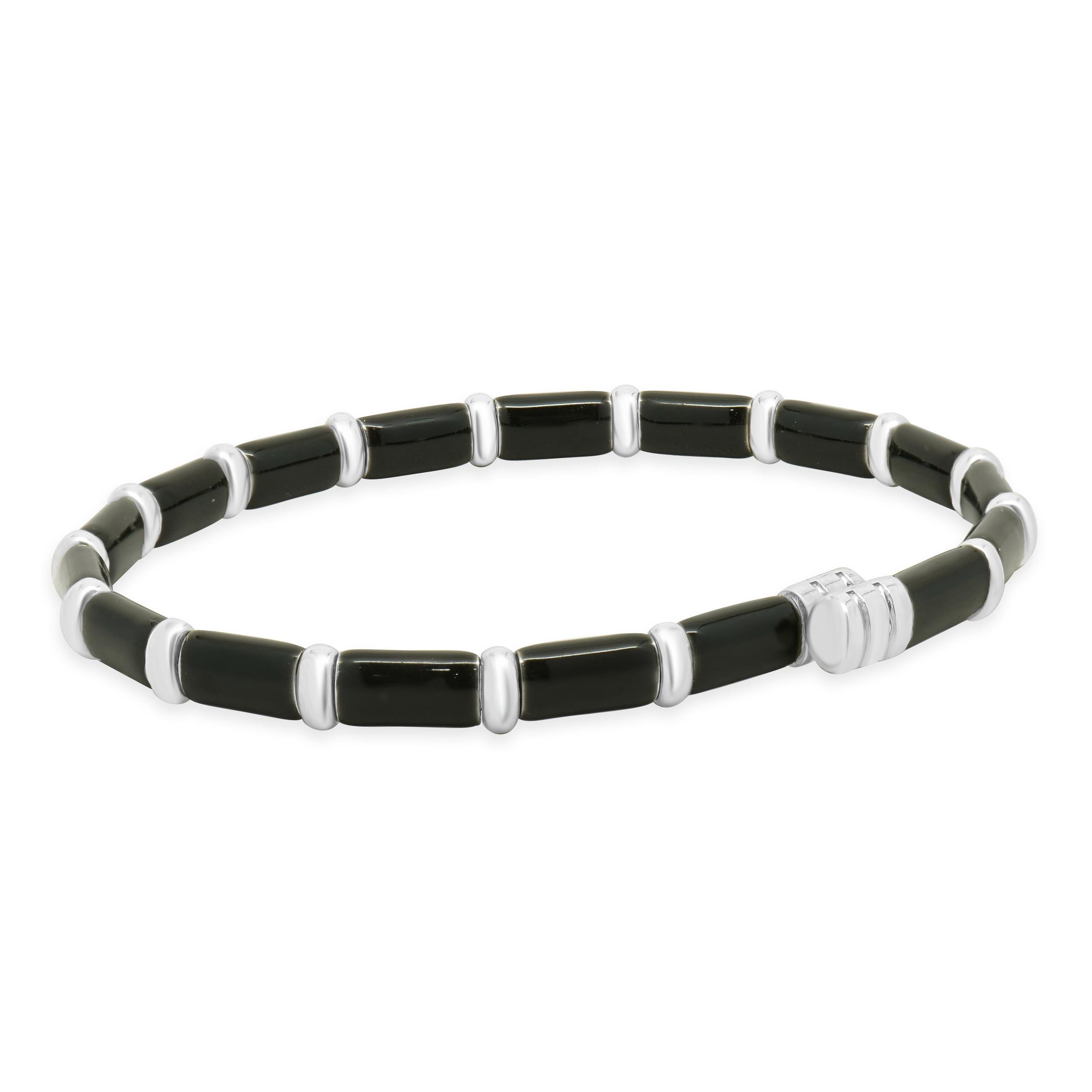 Henderson Legacy 18K White Gold, Sterling Silver, Black Enamel Bangle Bracelet In condizioni ottime in vendita a Scottsdale, AZ
