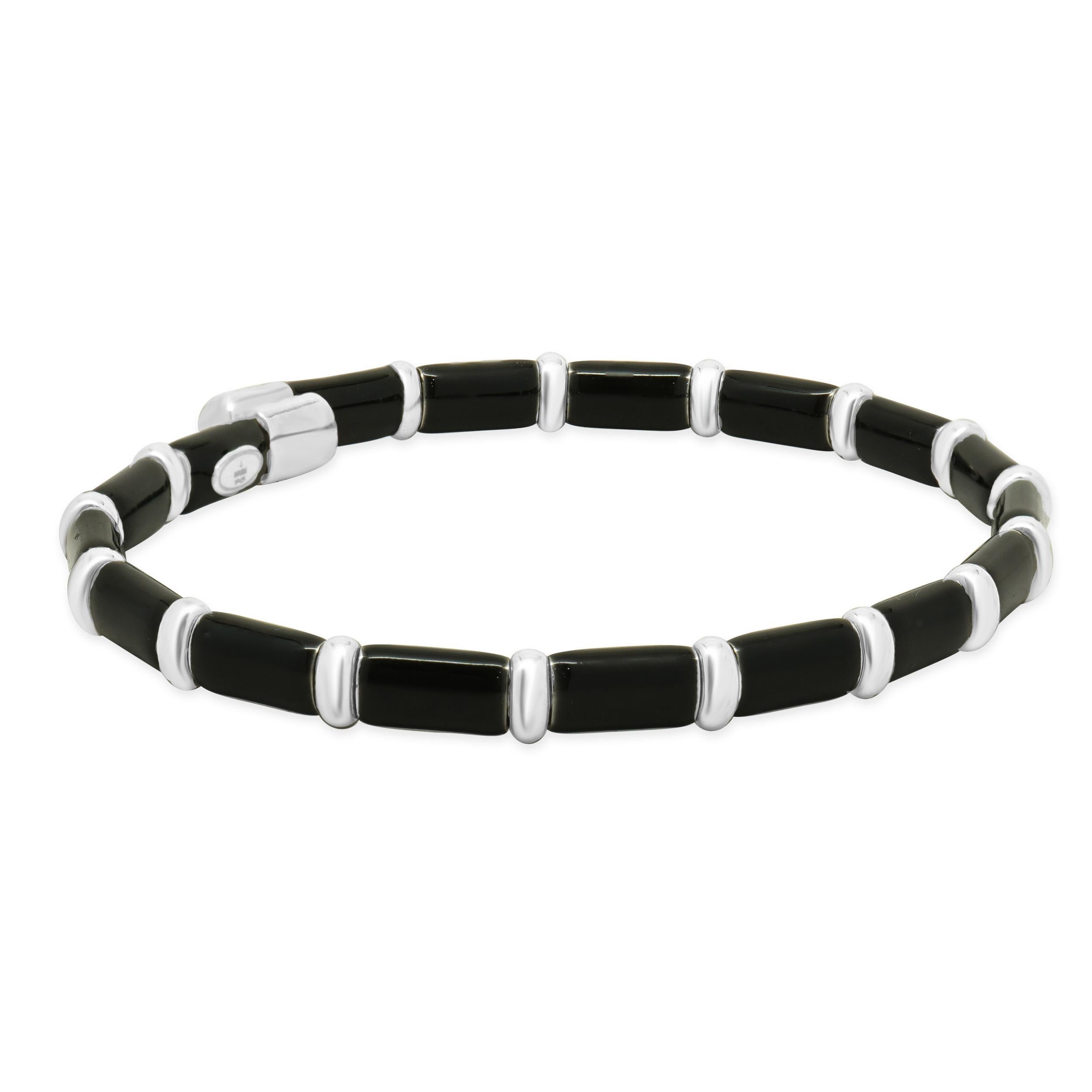 Donna Henderson Legacy 18K White Gold, Sterling Silver, Black Enamel Bangle Bracelet in vendita