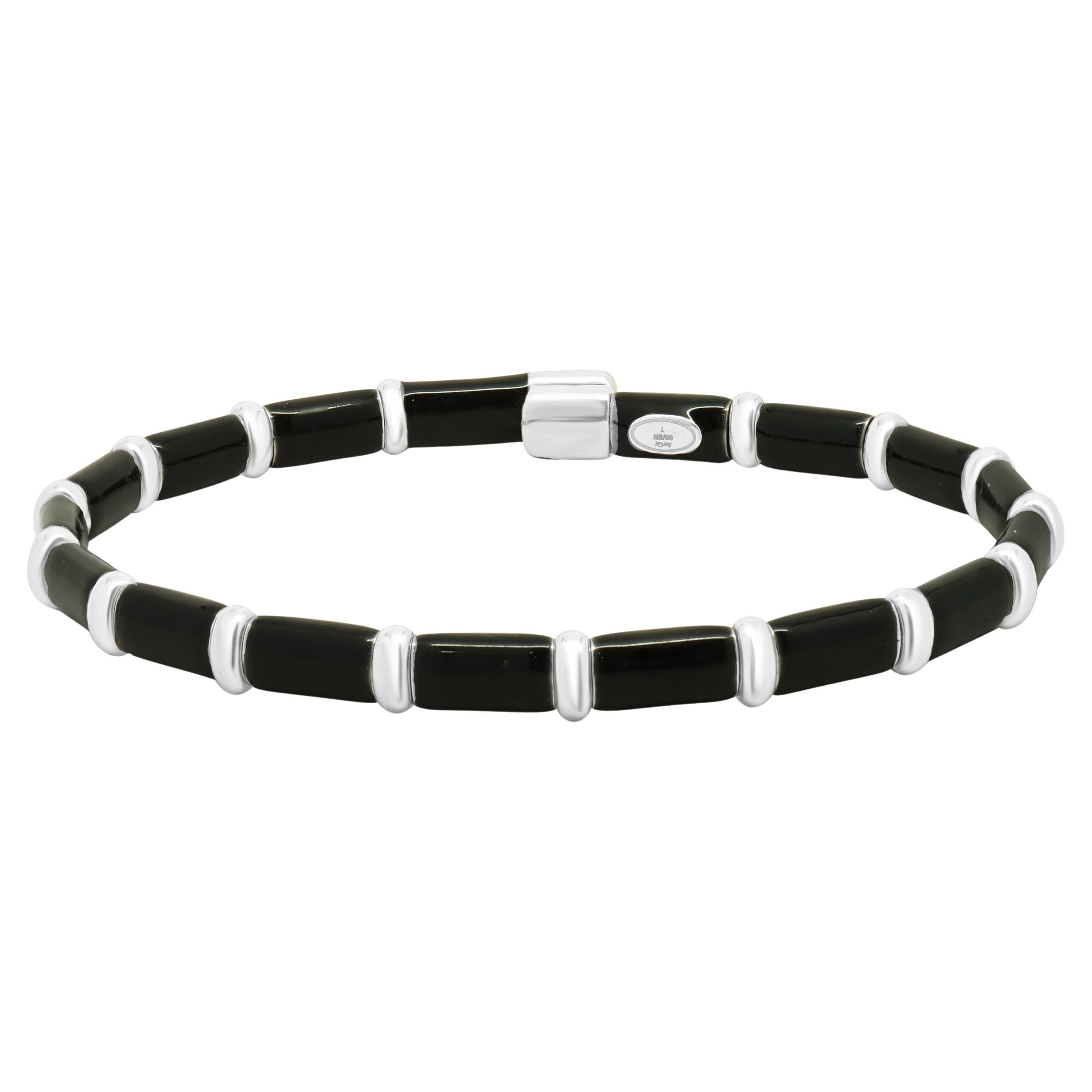 Henderson Legacy 18K White Gold, Sterling Silver, Black Enamel Bangle Bracelet in vendita