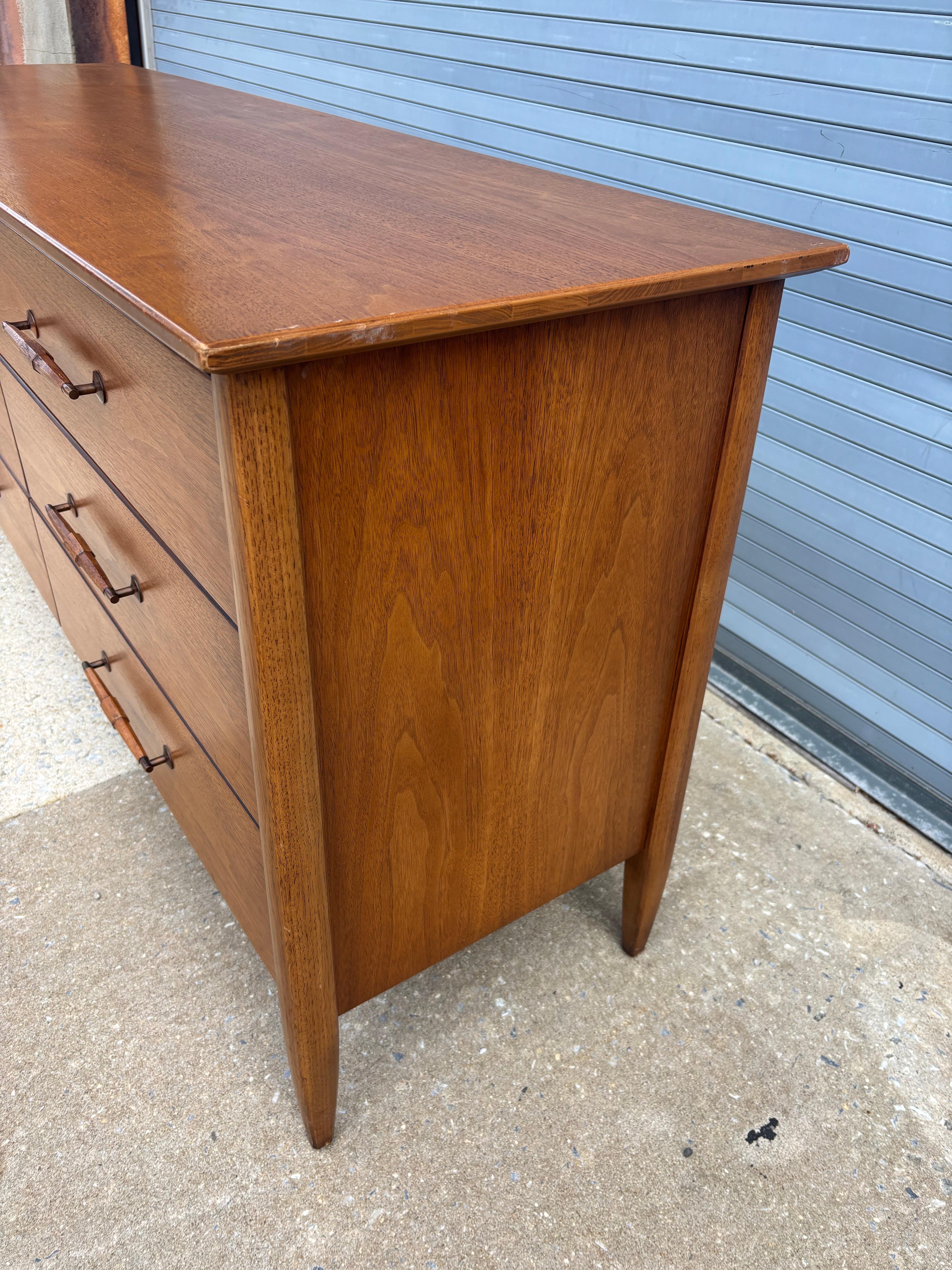 Mid-20th Century Hendredon 6 Drawer Walnut Low Dresser For Sale