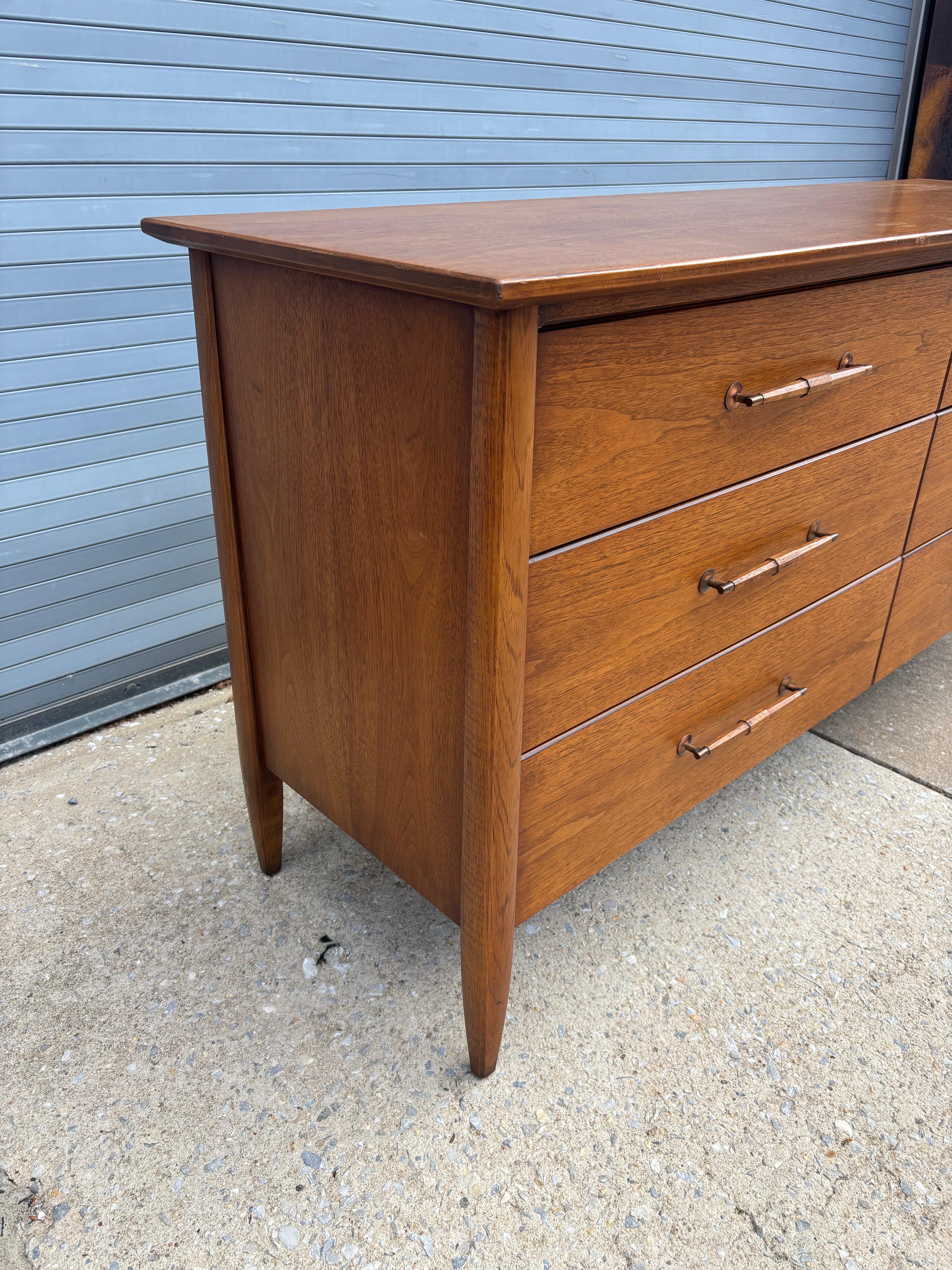 Wood Hendredon 6 Drawer Walnut Low Dresser For Sale