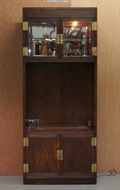 Hendredon Military Campaign Media Cupboard Television Stand Spotlights and Power