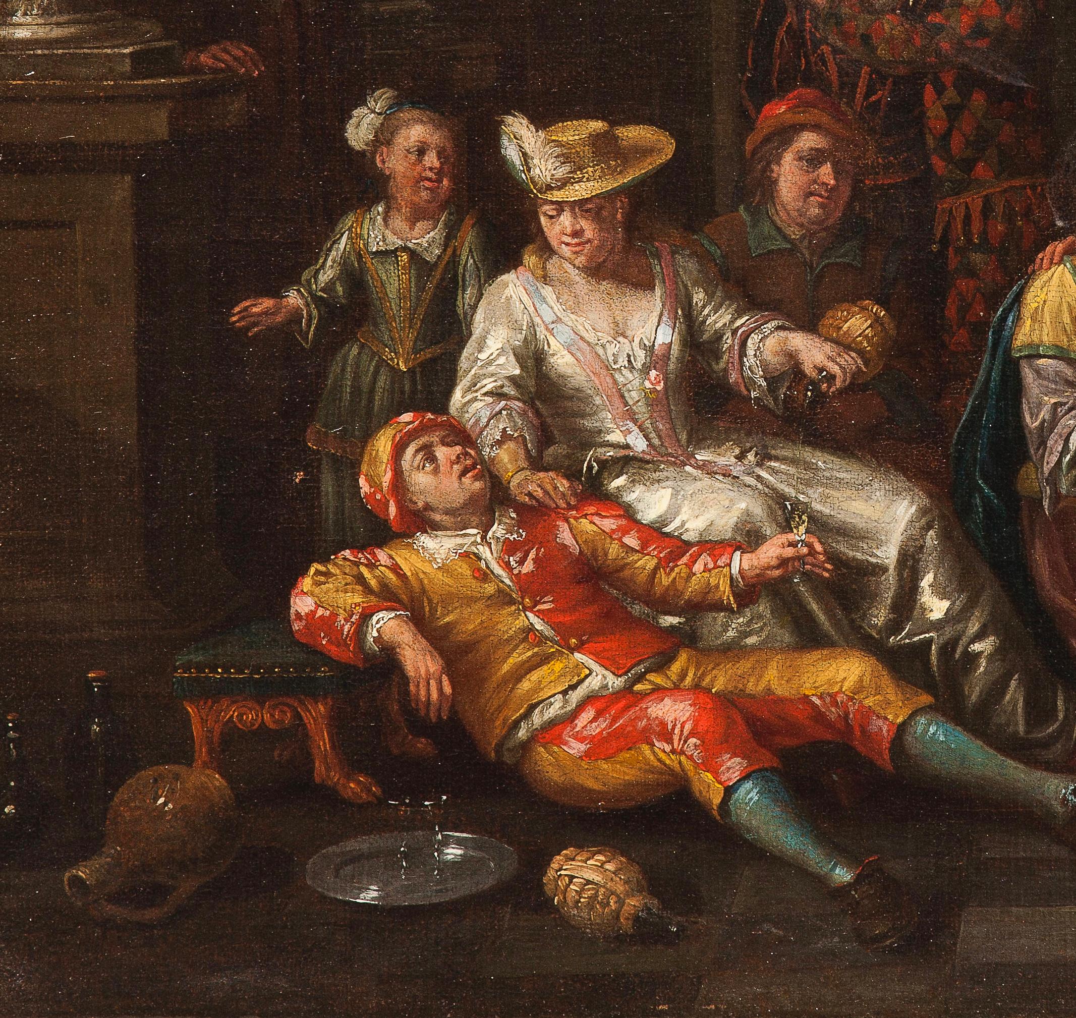 Hendrick Govaerts (Mechelen, Belgium, 1669 - 1720)
Title: Genre Scene
Medium: Oil on canvas
Dimensions: without frame 48.5 x 60 cm - with frame 63 x 72 x 6 cm

Oral Expertise by Lisa Greaves.

Hendrick Govaerts' work takes place between two