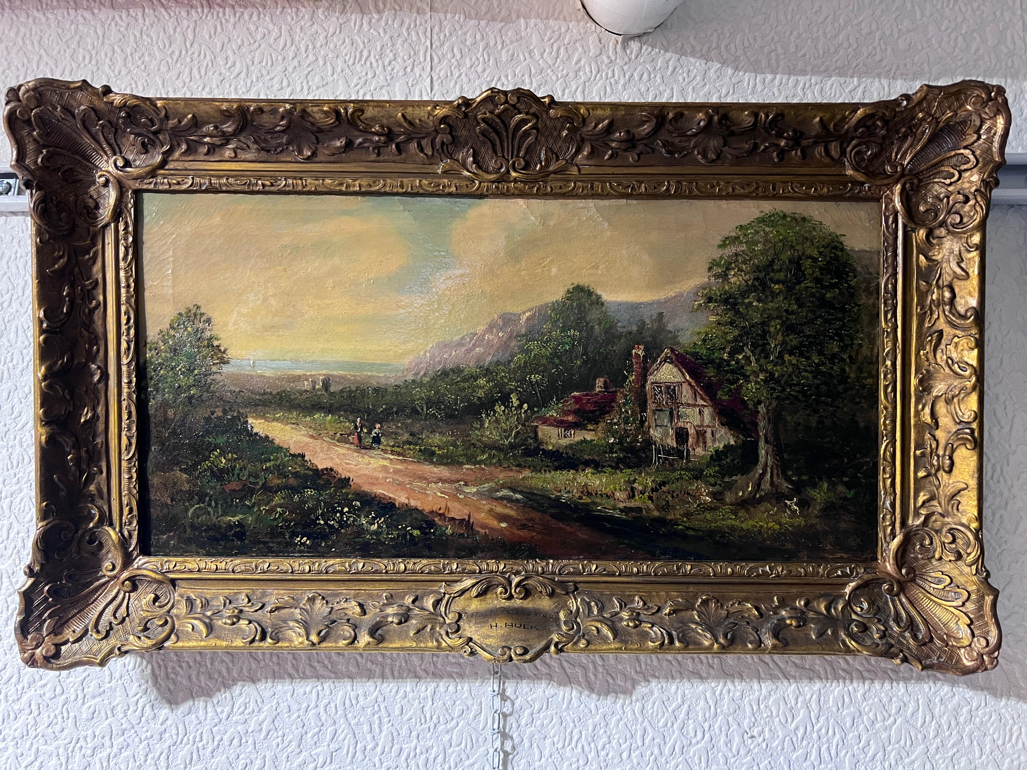 Dutch Artist Hendrick Hulk (1842-1937) Antique oil painting on canvas, Landscape For Sale 1