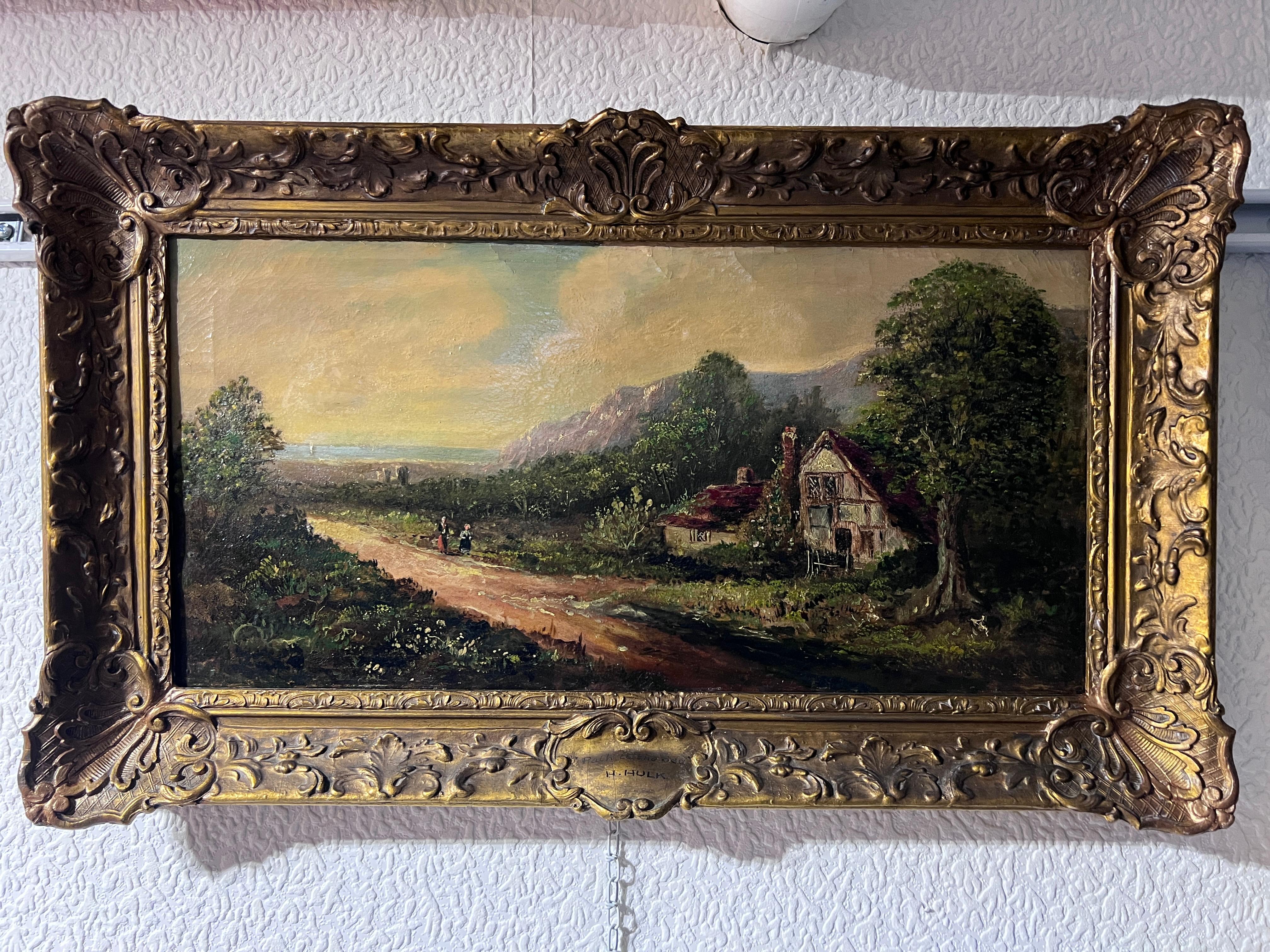 L'artiste néerlandais Hendrick Hulk (1842-1937), peinture à l'huile ancienne sur toile, paysage en vente 1